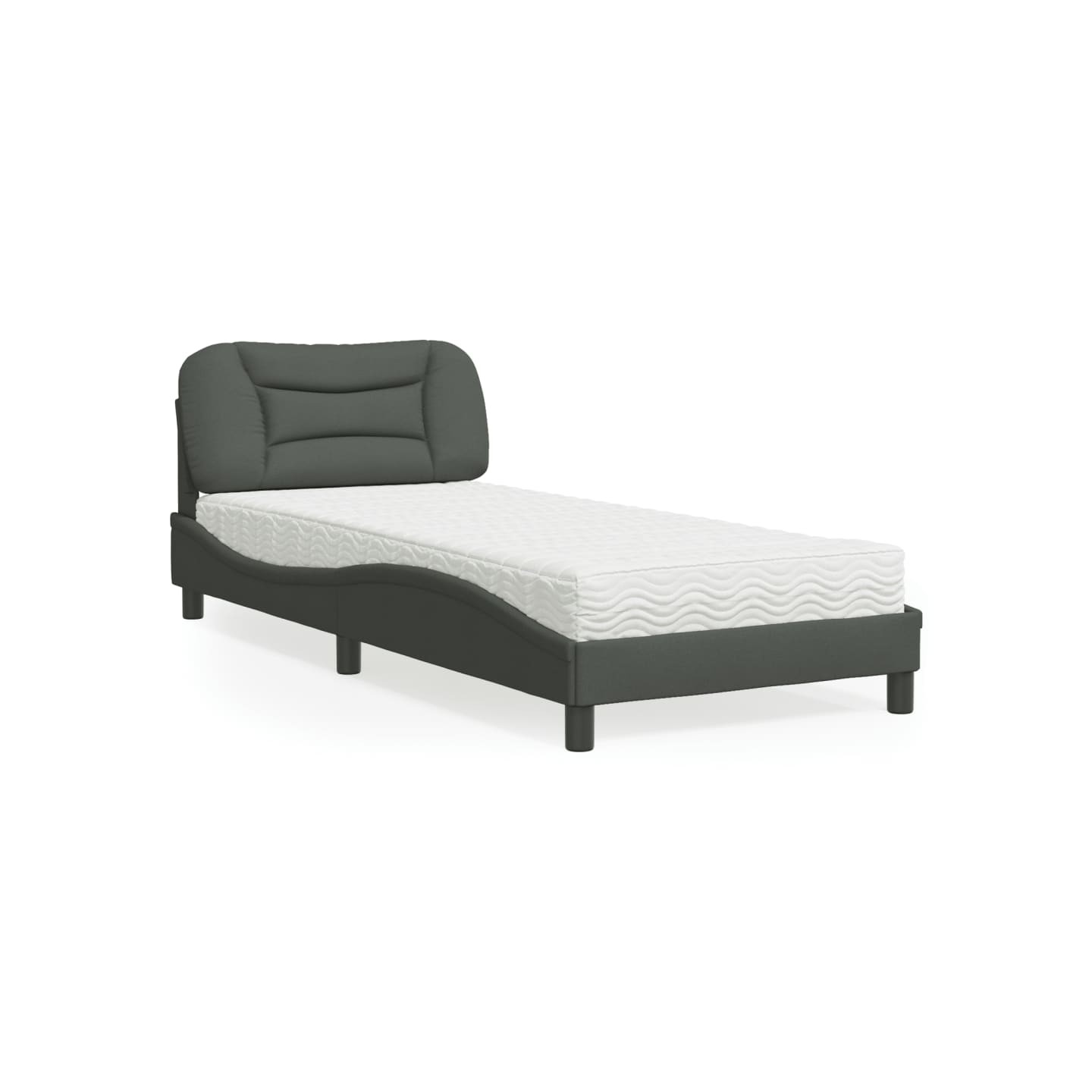 Lit avec matelas Hvar gris foncé 90x200 cm tissu