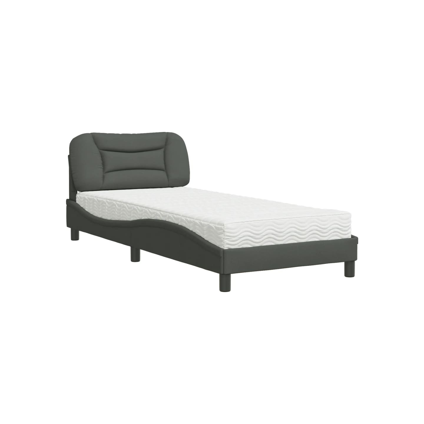 Lit avec matelas Hvar gris foncé 90x200 cm tissu