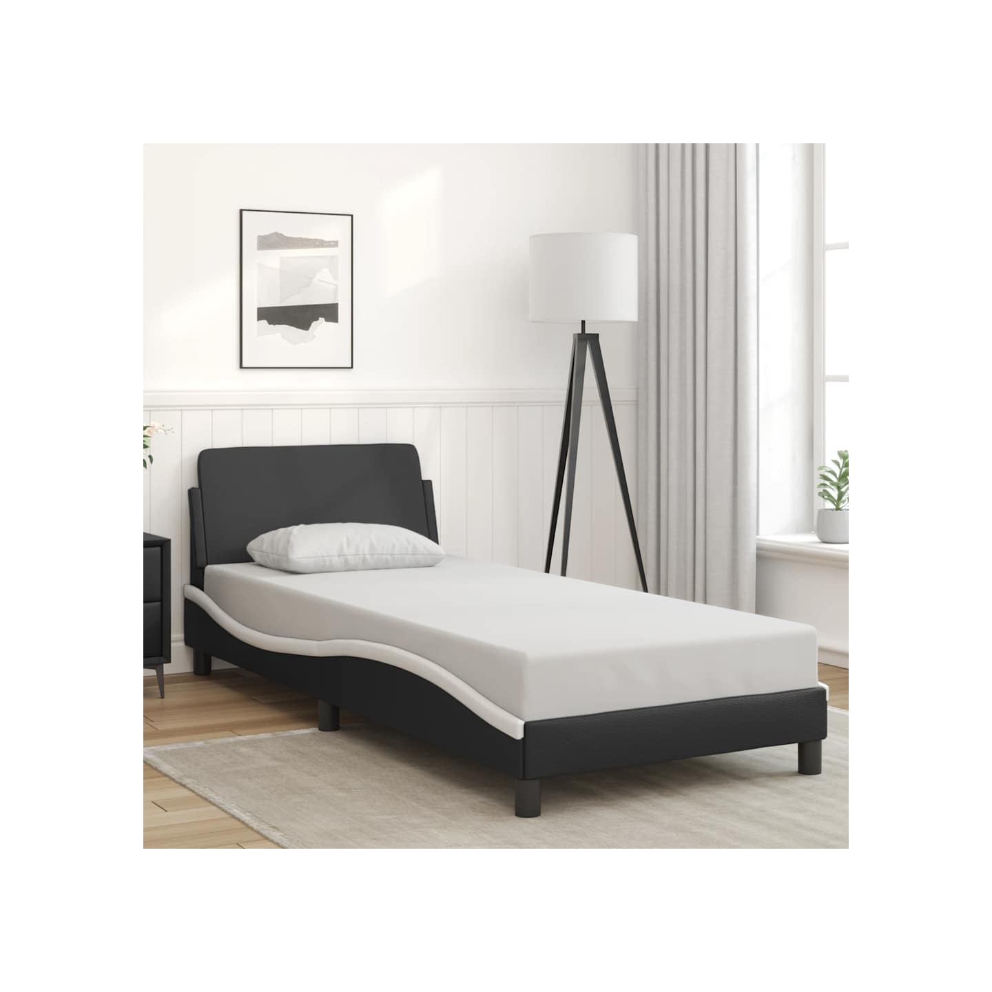 Cadre de lit Dover noir et blanc 90x200 cm similicuir