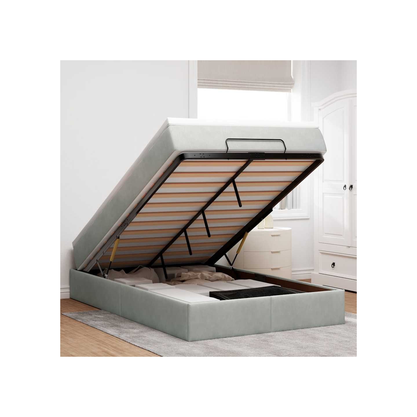 Lit ottoman avec matelas gris clair 120x190 cm velours