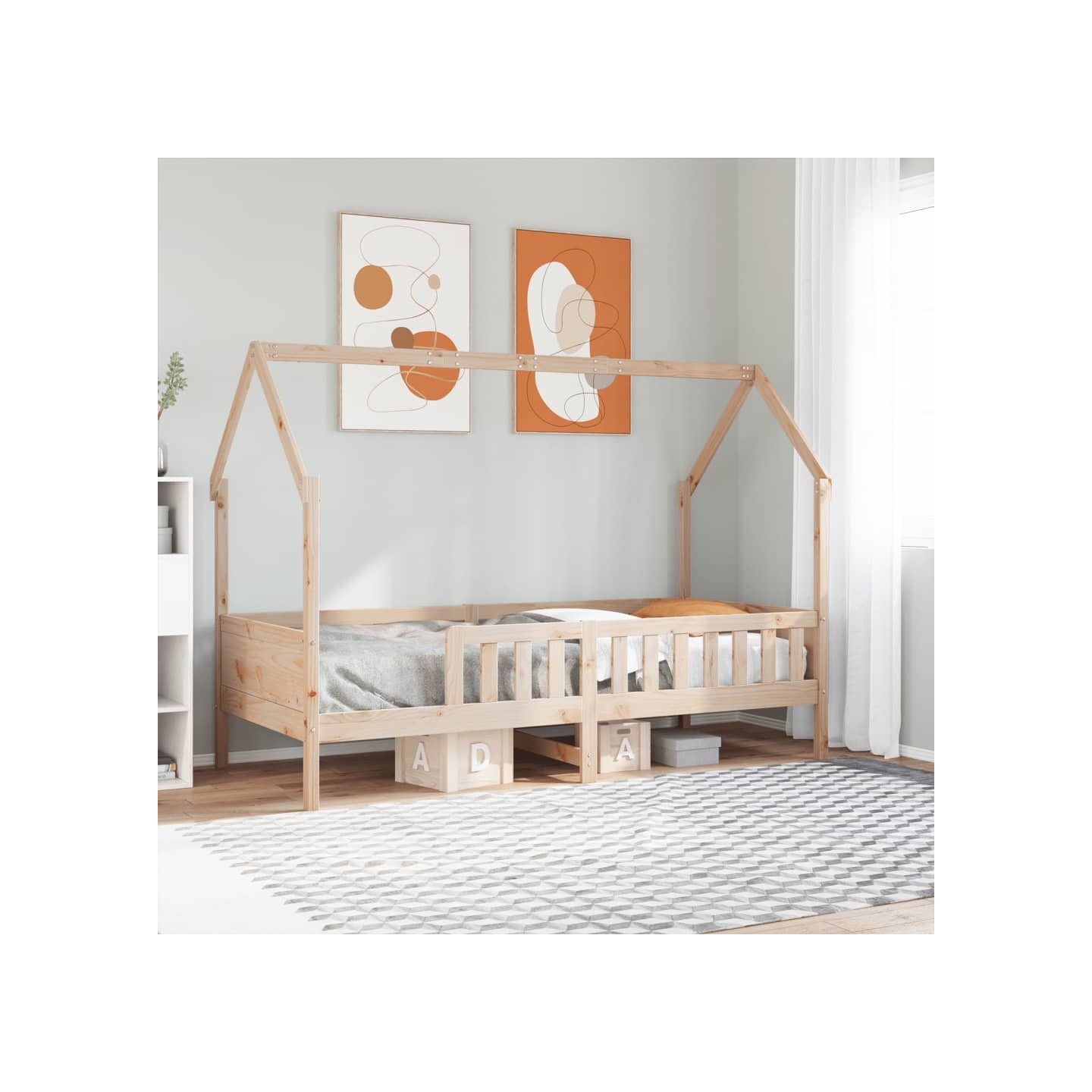 Cadre de lit d'enfants forme de maison sans matelas pin