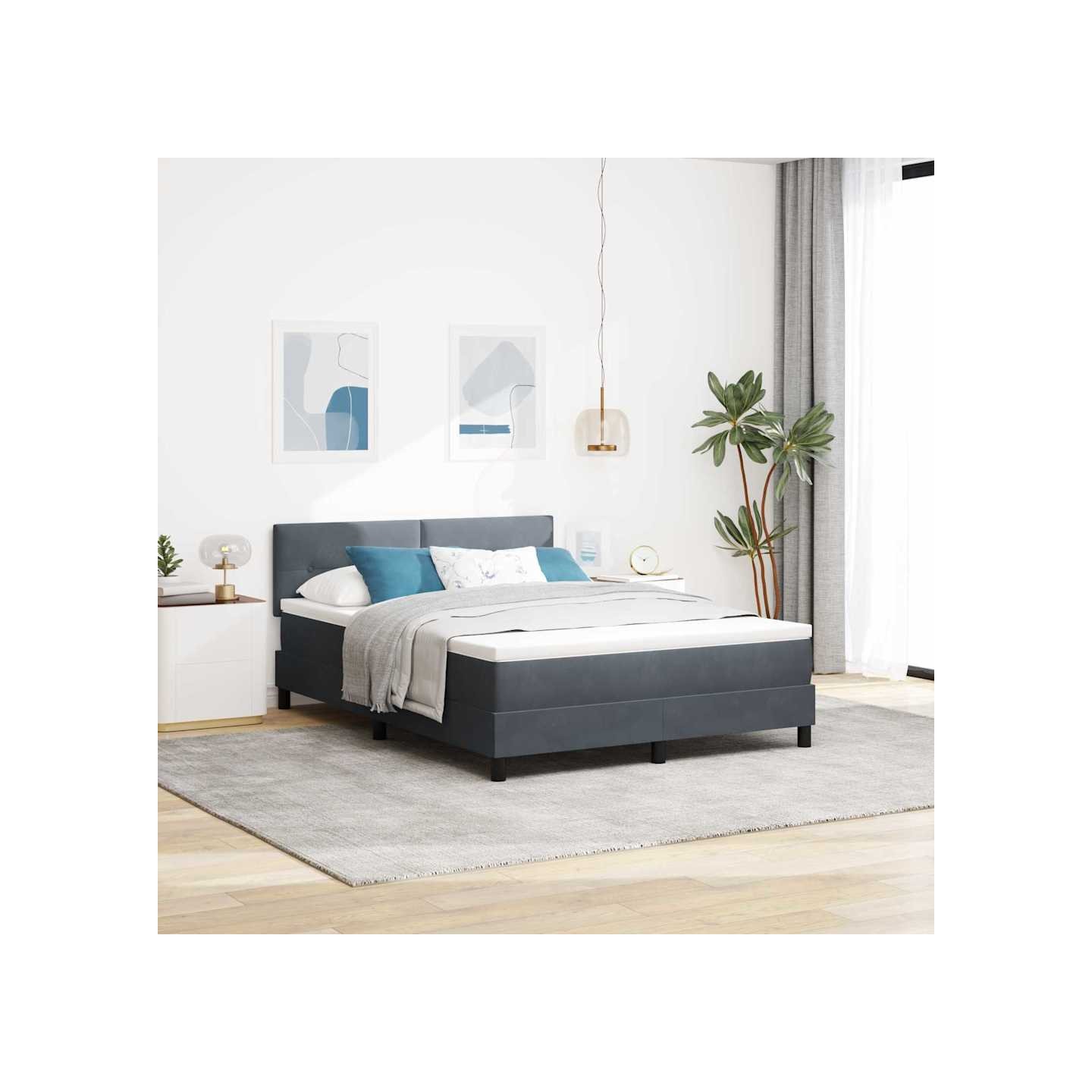 Lit à ressort LED Gris foncé 140 x 190 cm Velours