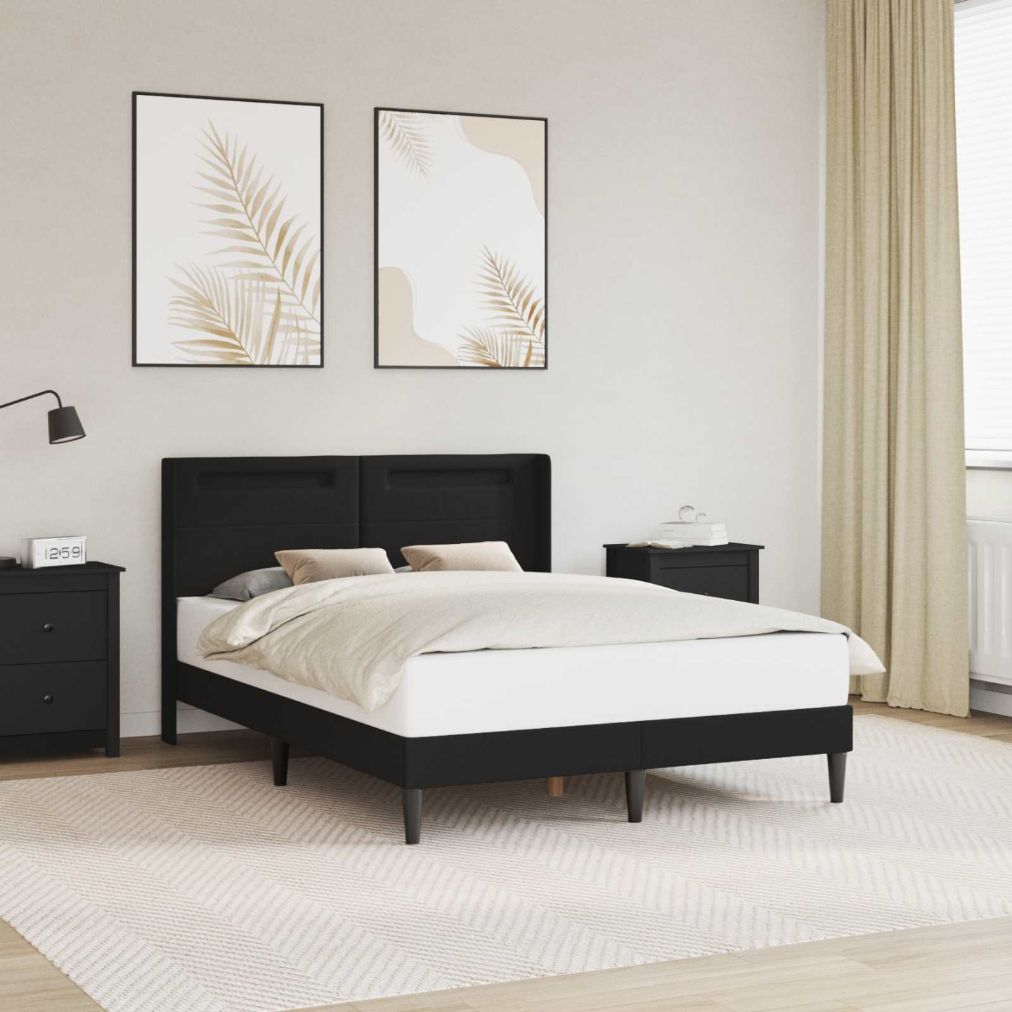 Cadre de lit avec bandes LED Noir 140 x 200 cm Simili cuir
