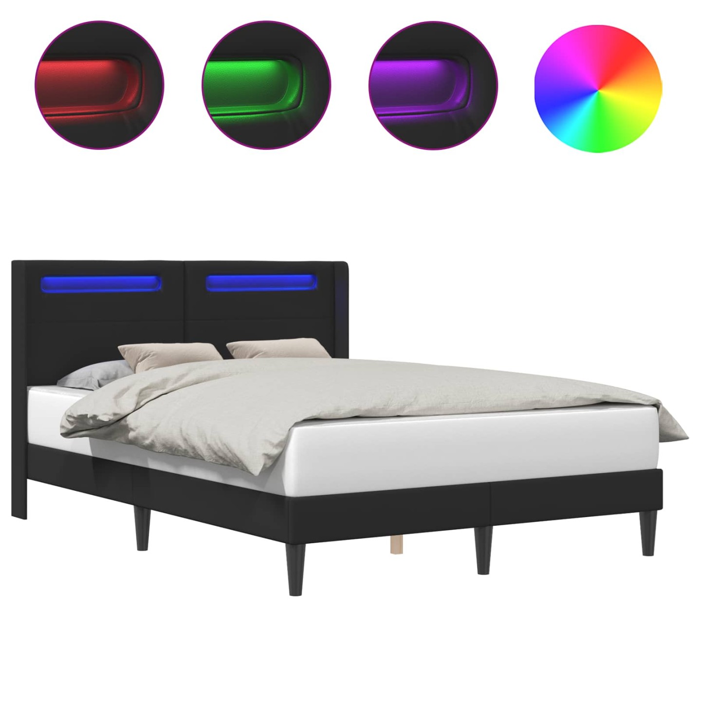 Cadre de lit avec bandes LED Noir 140 x 200 cm Simili cuir