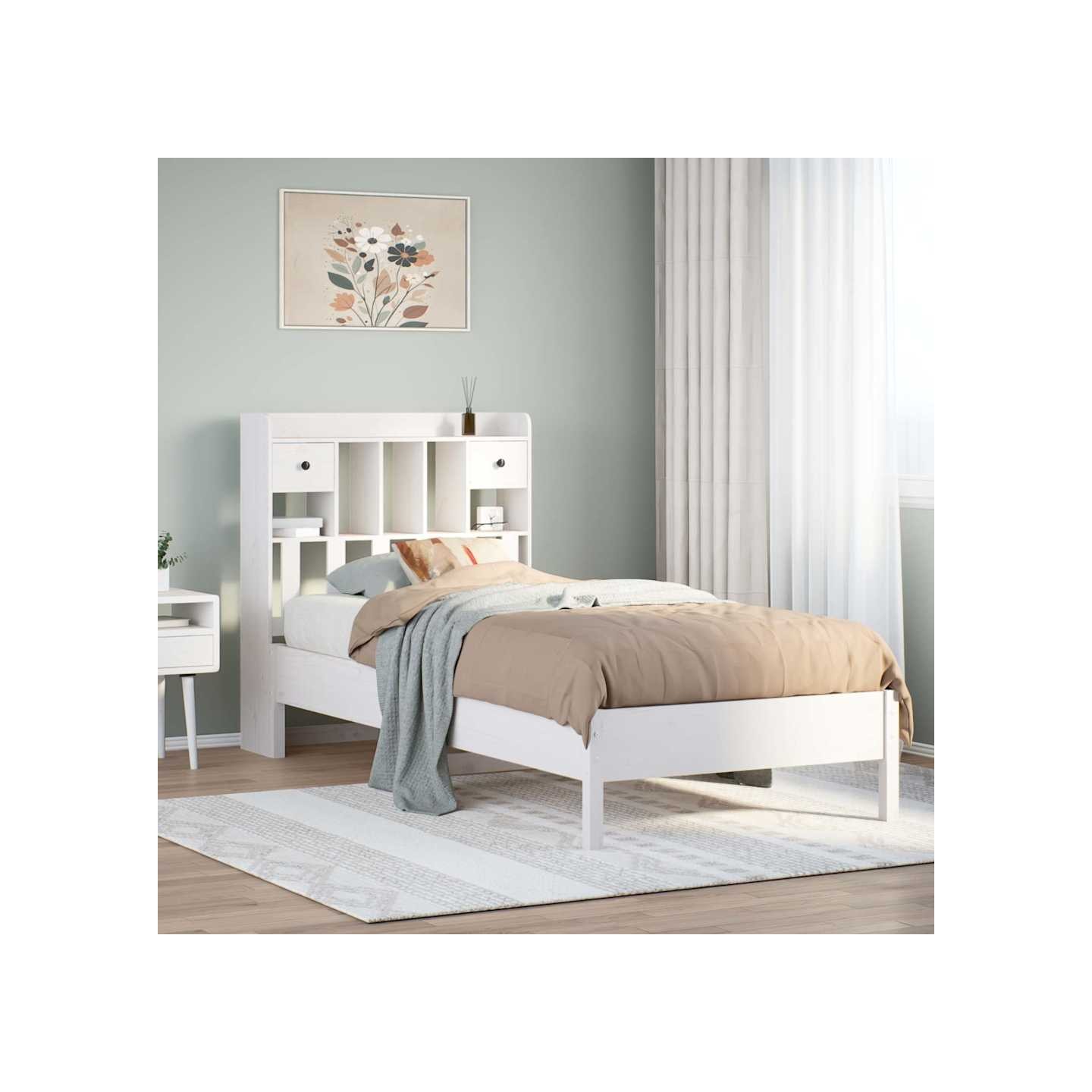 Lit bibliothèque sans matelas blanc 75x190cm bois de pin massif