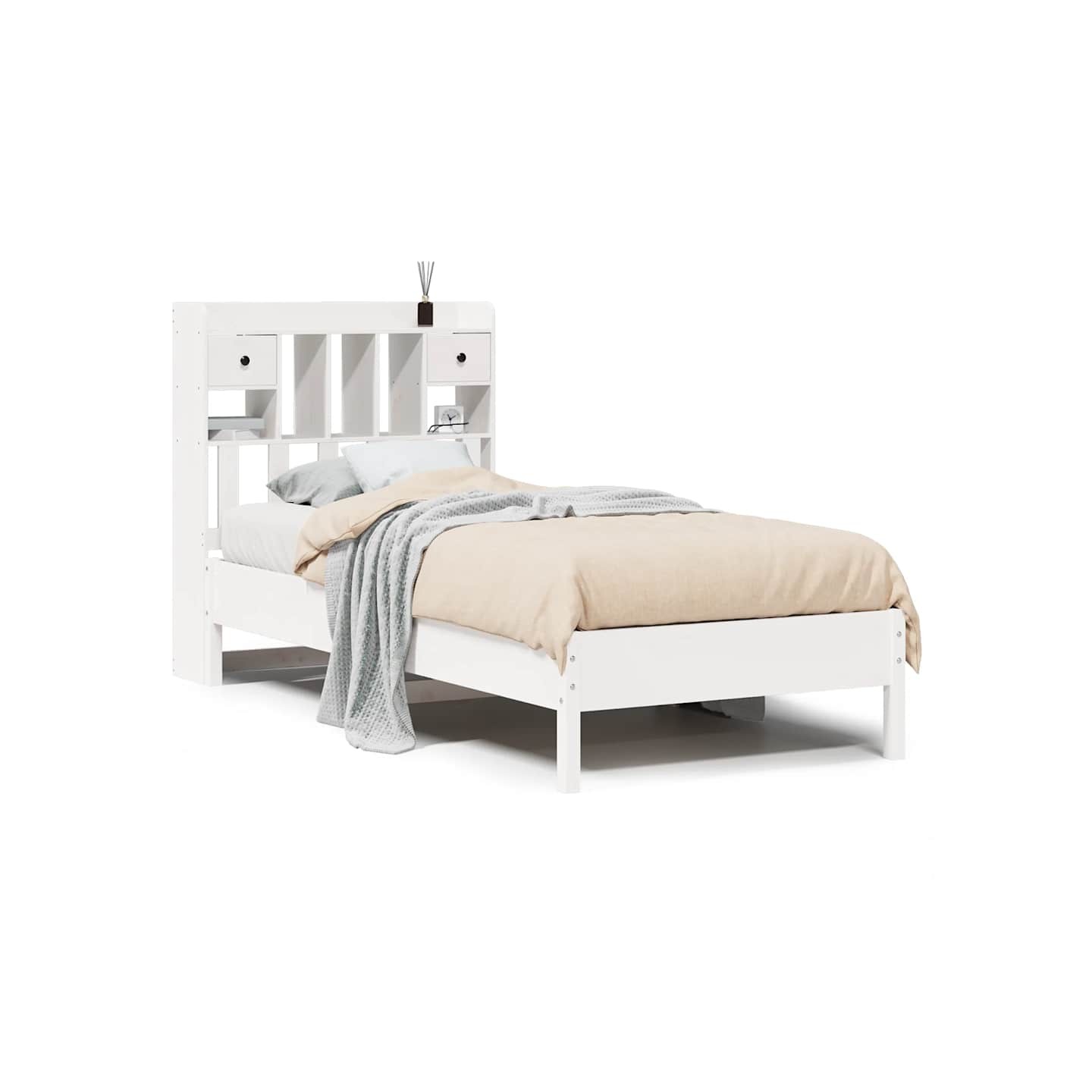 Lit bibliothèque sans matelas blanc 75x190cm bois de pin massif