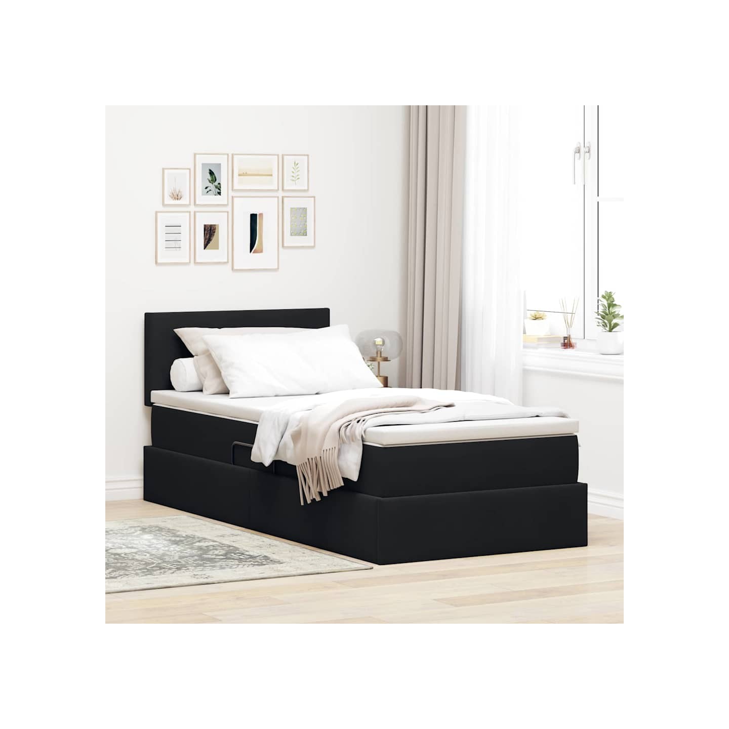 Lit de Rangement avec tête de lit Noir 90 x 200 cm Velours