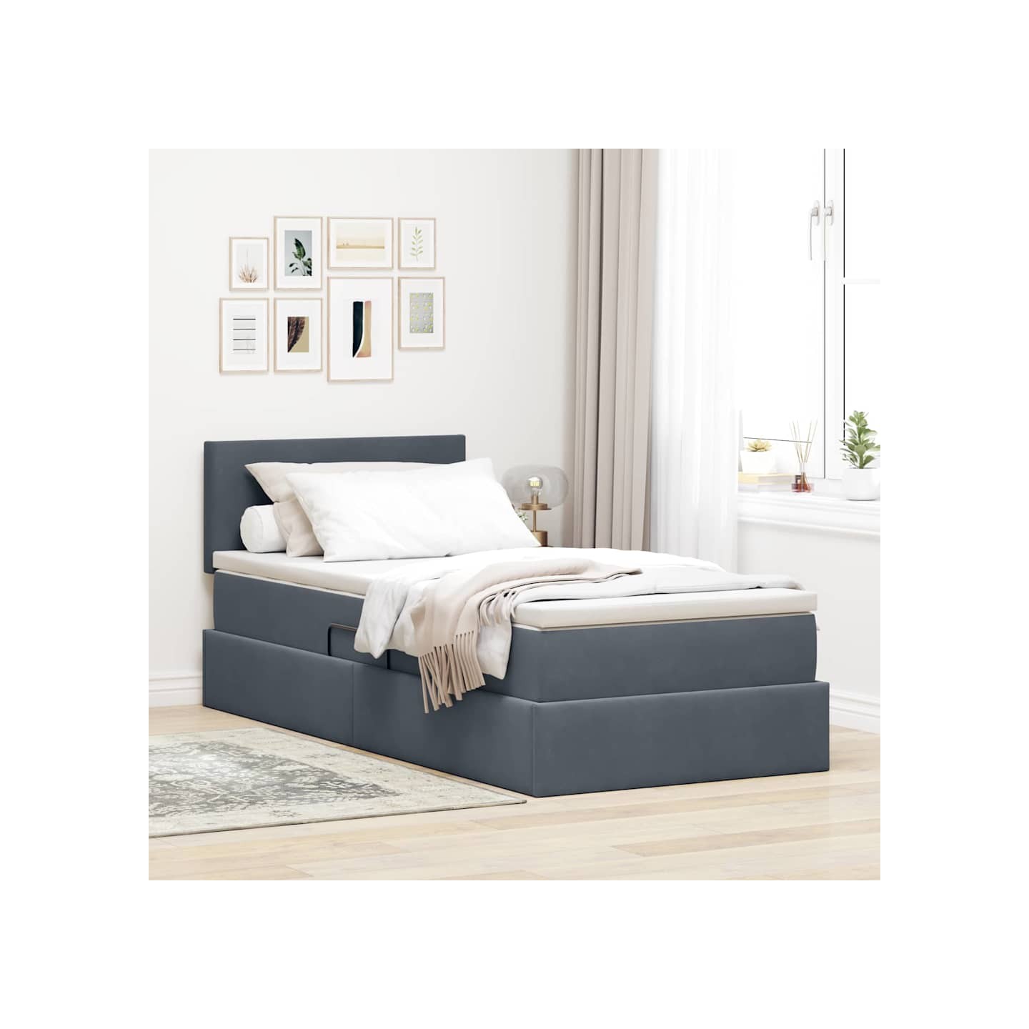 Lit de Rangement Gris foncé 90 x 200 cm Velours