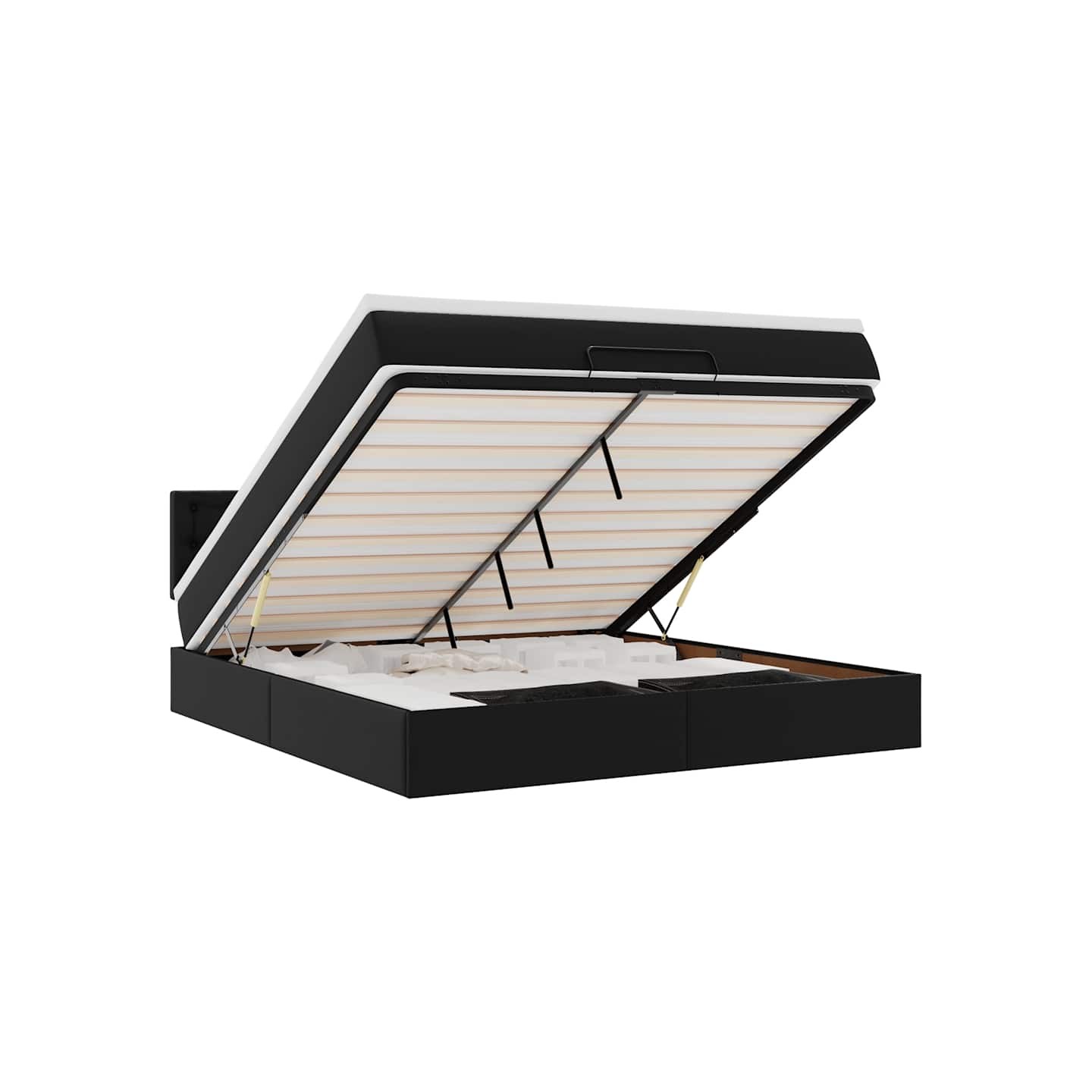 Lit ottoman avec matelas & LED Noir 160x200cm similicuir