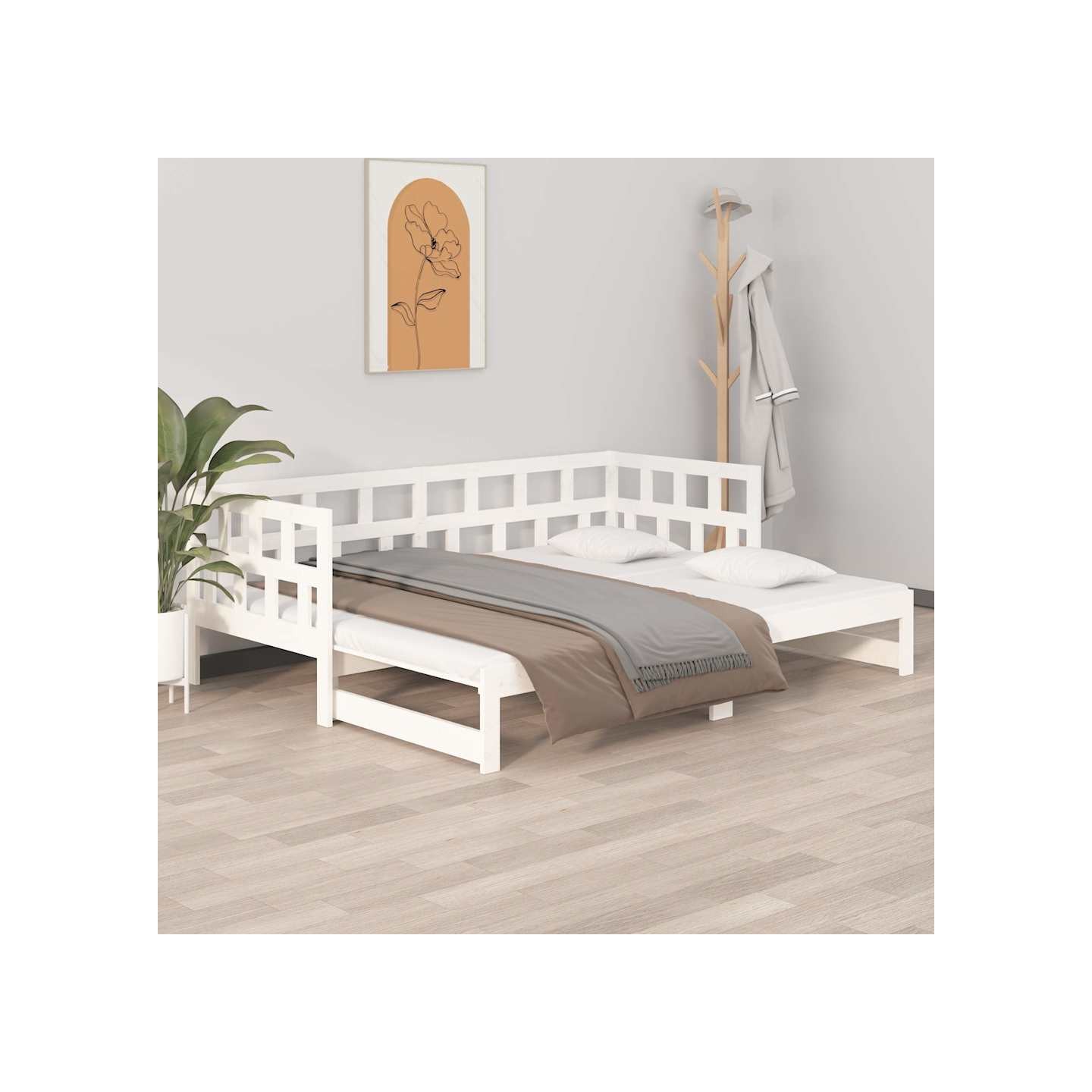 Lit coulissant sans matelas blanc 2x(80x200)cm