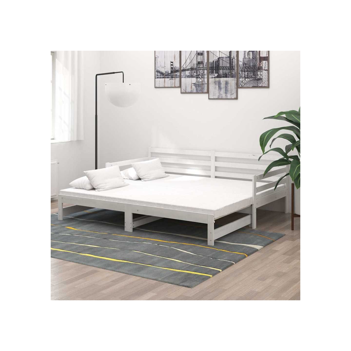 Lit coulissant Blanc Bois de pin massif 2x(90x200) cm
