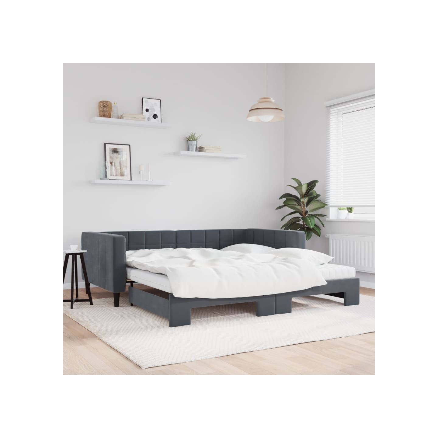 Lit de jour et gigogne et matelas gris foncé 100x200 cm velours