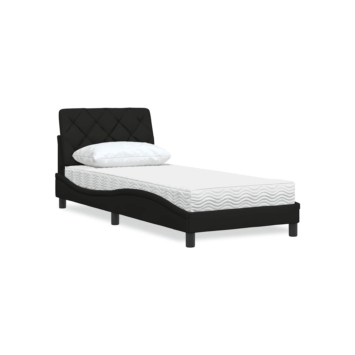 Lit avec matelas noir 90x200 cm tissu