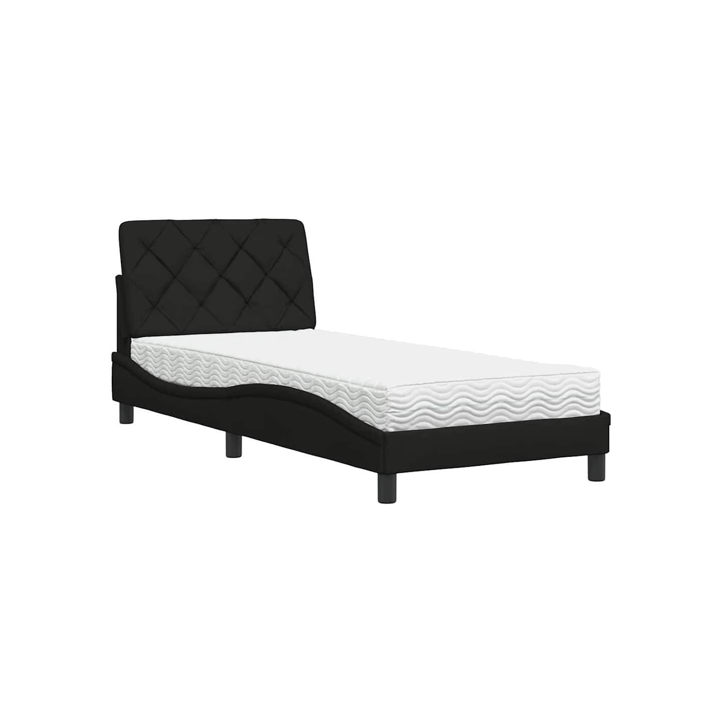 Lit avec matelas noir 90x200 cm tissu