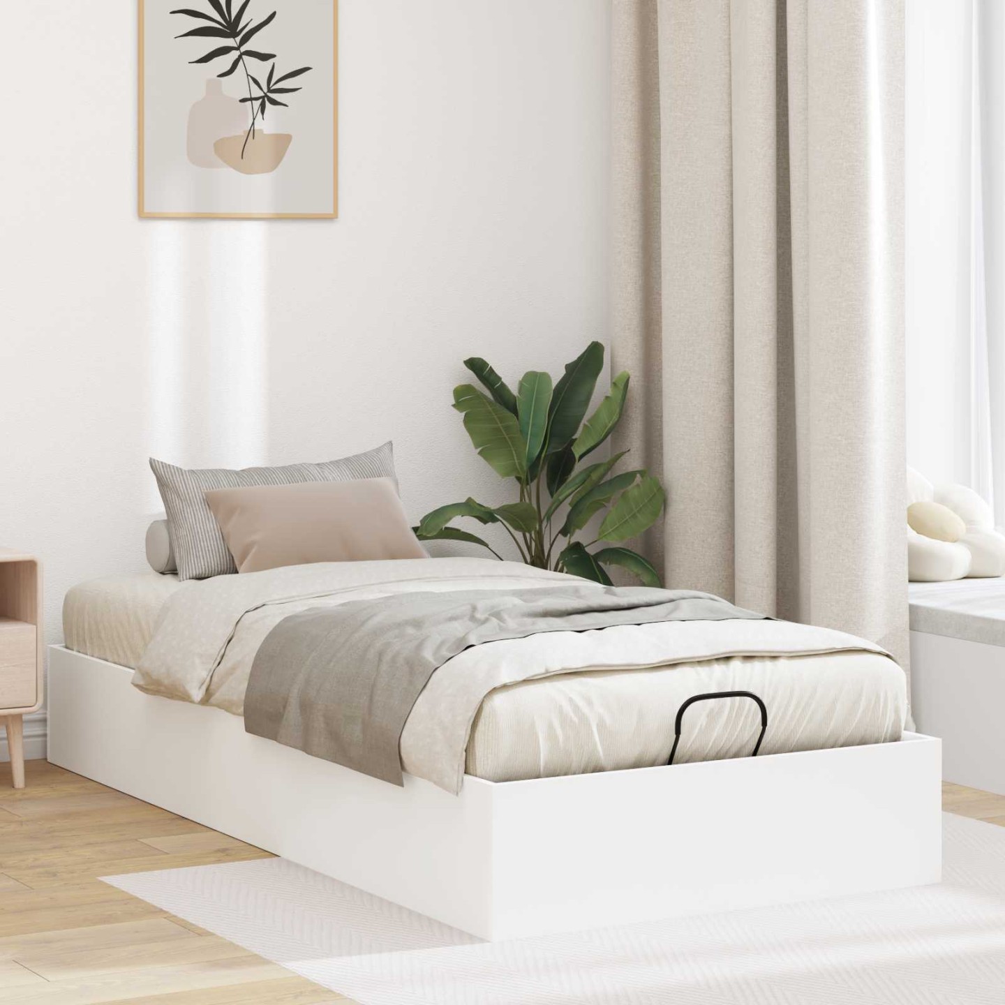 Cadre de lit ottoman Blanc 90 x 200 cm Bois d’ingénierie