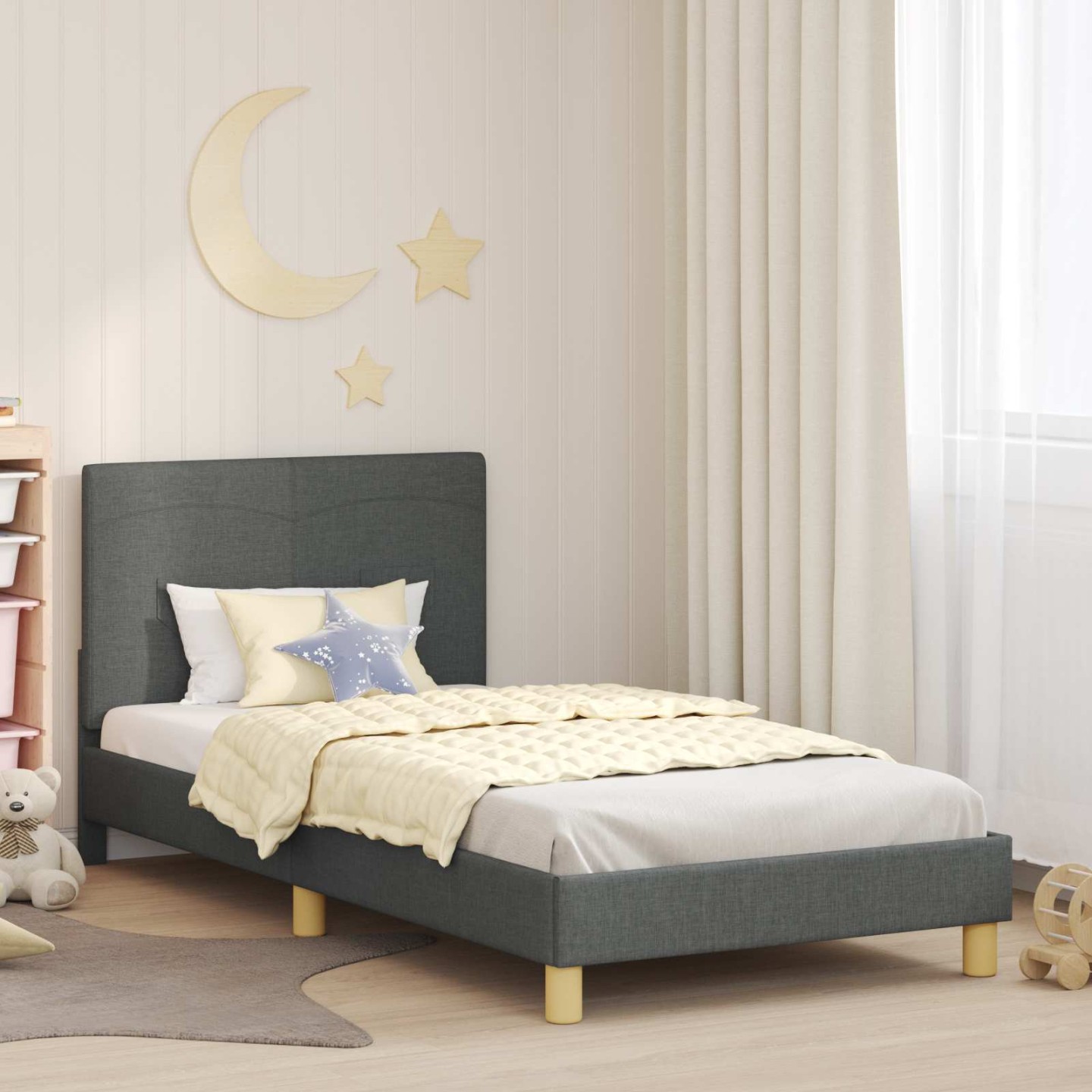 Children's Bed Frame with Headboard Gris foncé 90 x 200 cm