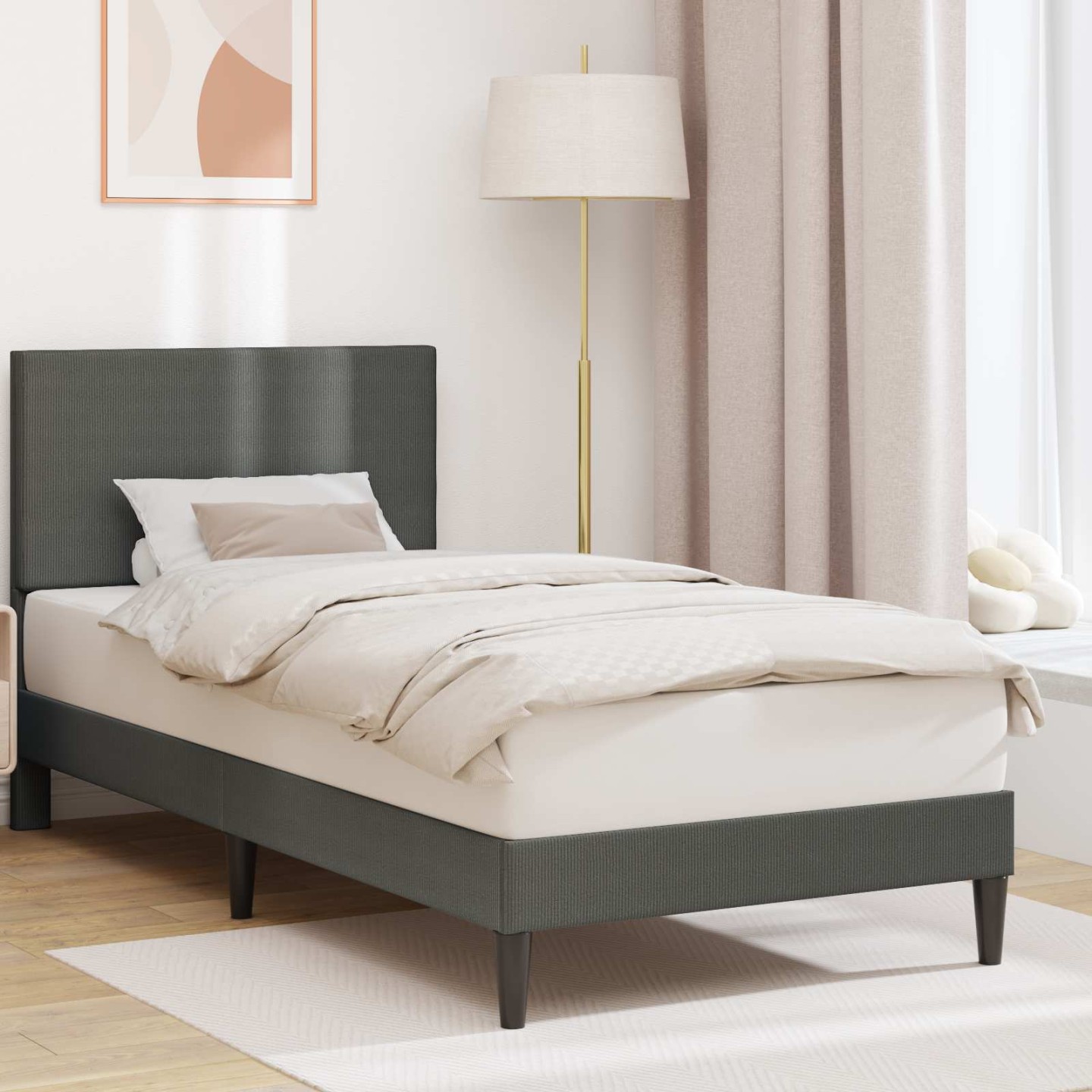 Cadre de lit Gris foncé 90 x 200 cm Tissu en velours côtelé