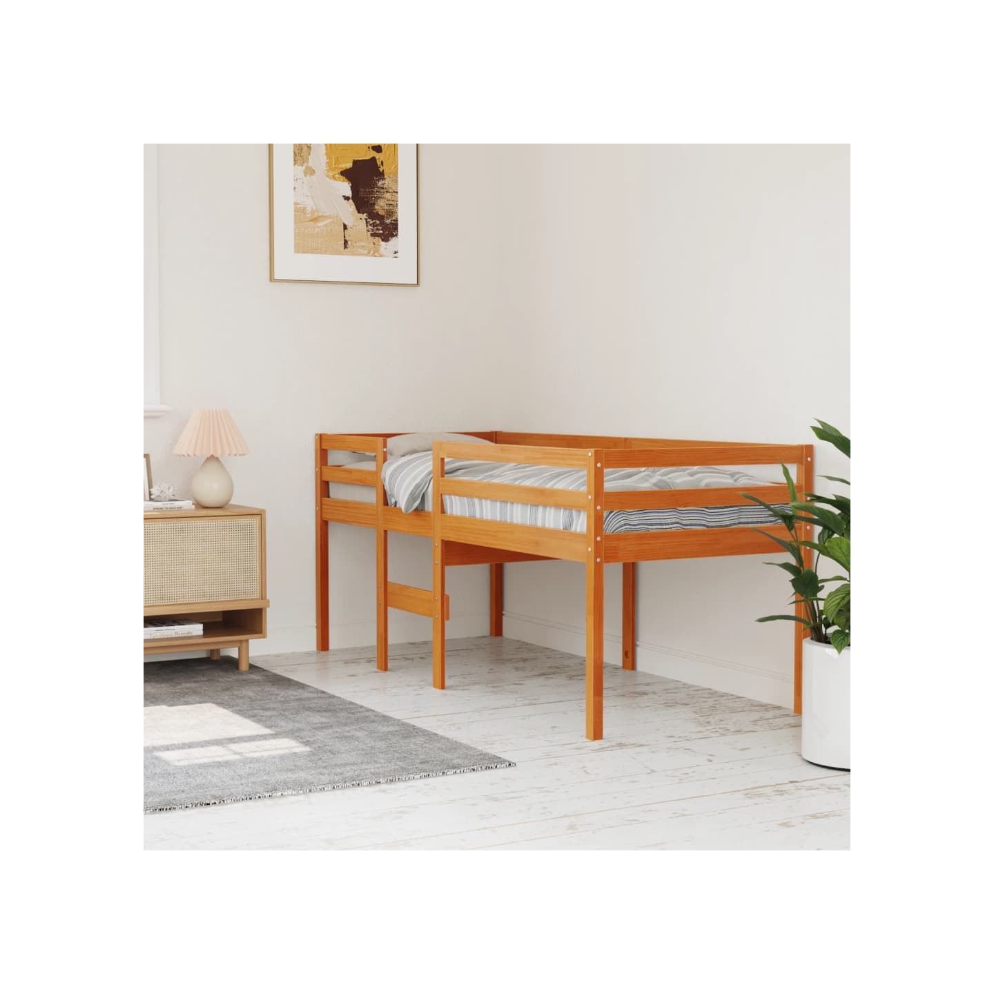 Lit haut sans matelas cire marron 90x190 cm bois massif