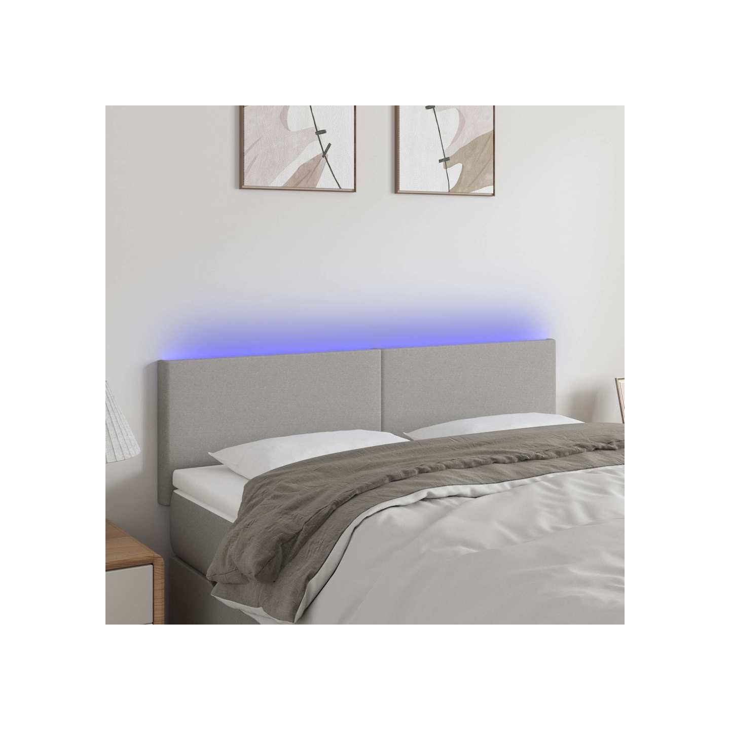 Tête de lit à LED Gris clair 144x5x78/88 cm Tissu