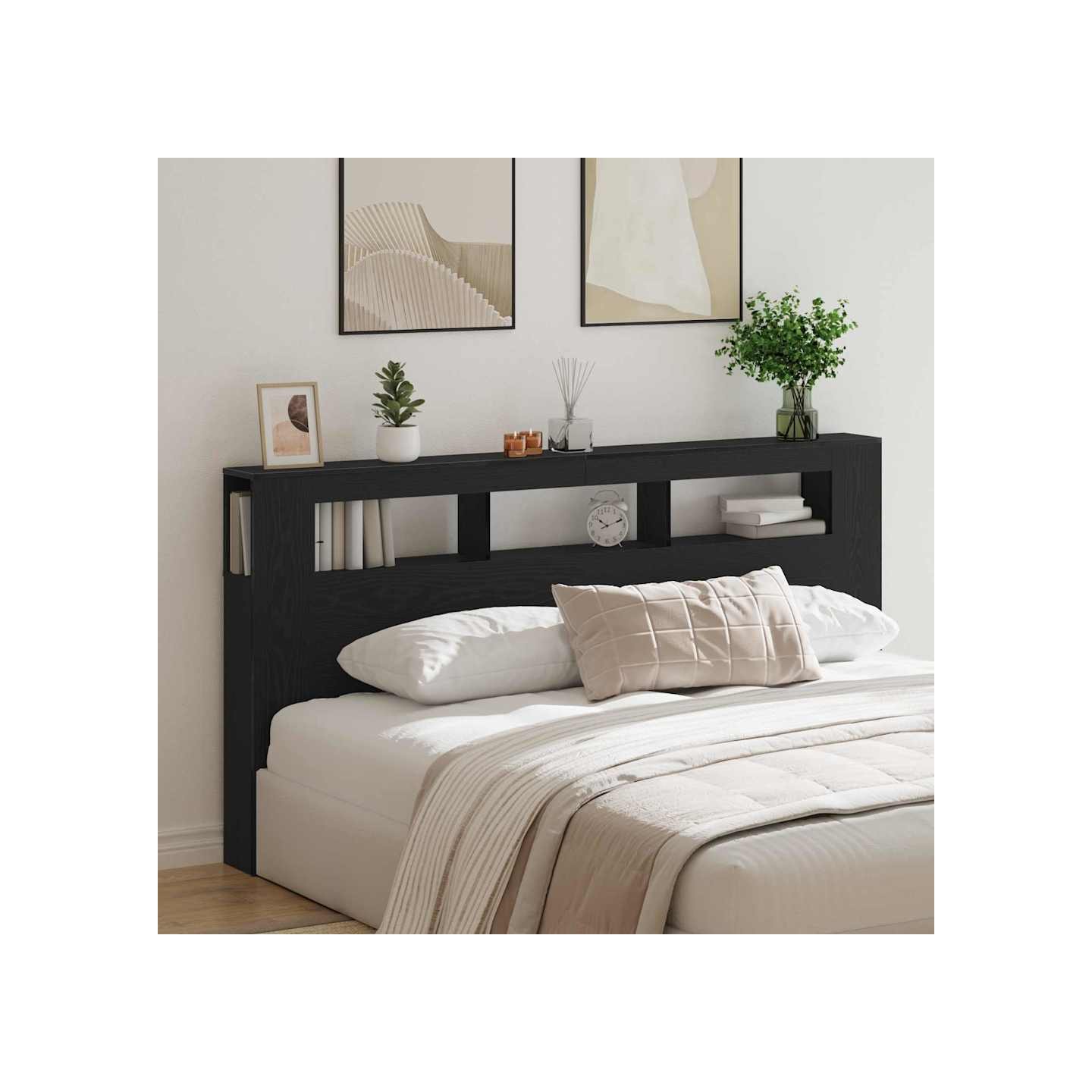 Tête de lit LED Chêne noir Bois d'ingénierie