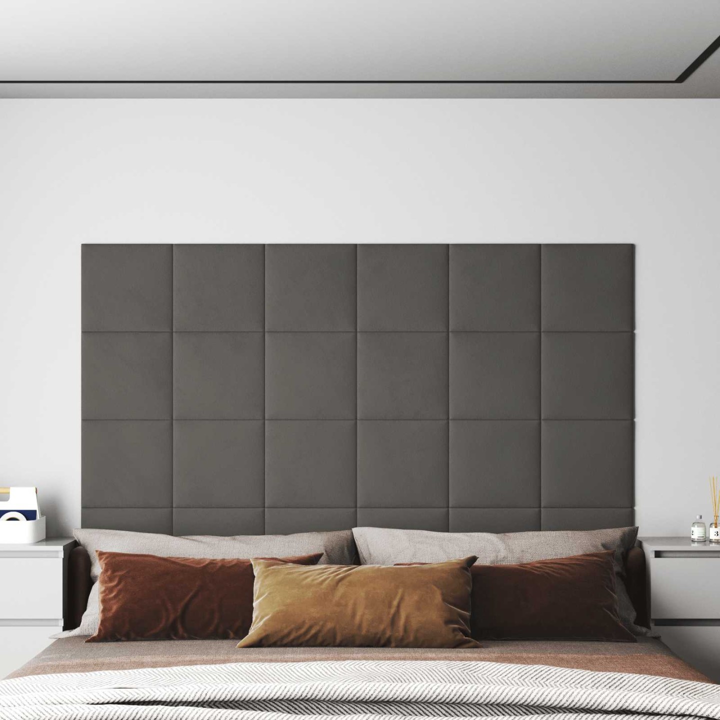 Tête de lit murale 12 pc Gris foncé Velours