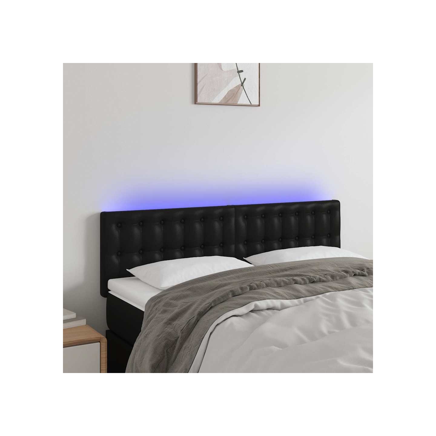 Tête de lit avec LED noir 144x5x78/88 cm similicuir