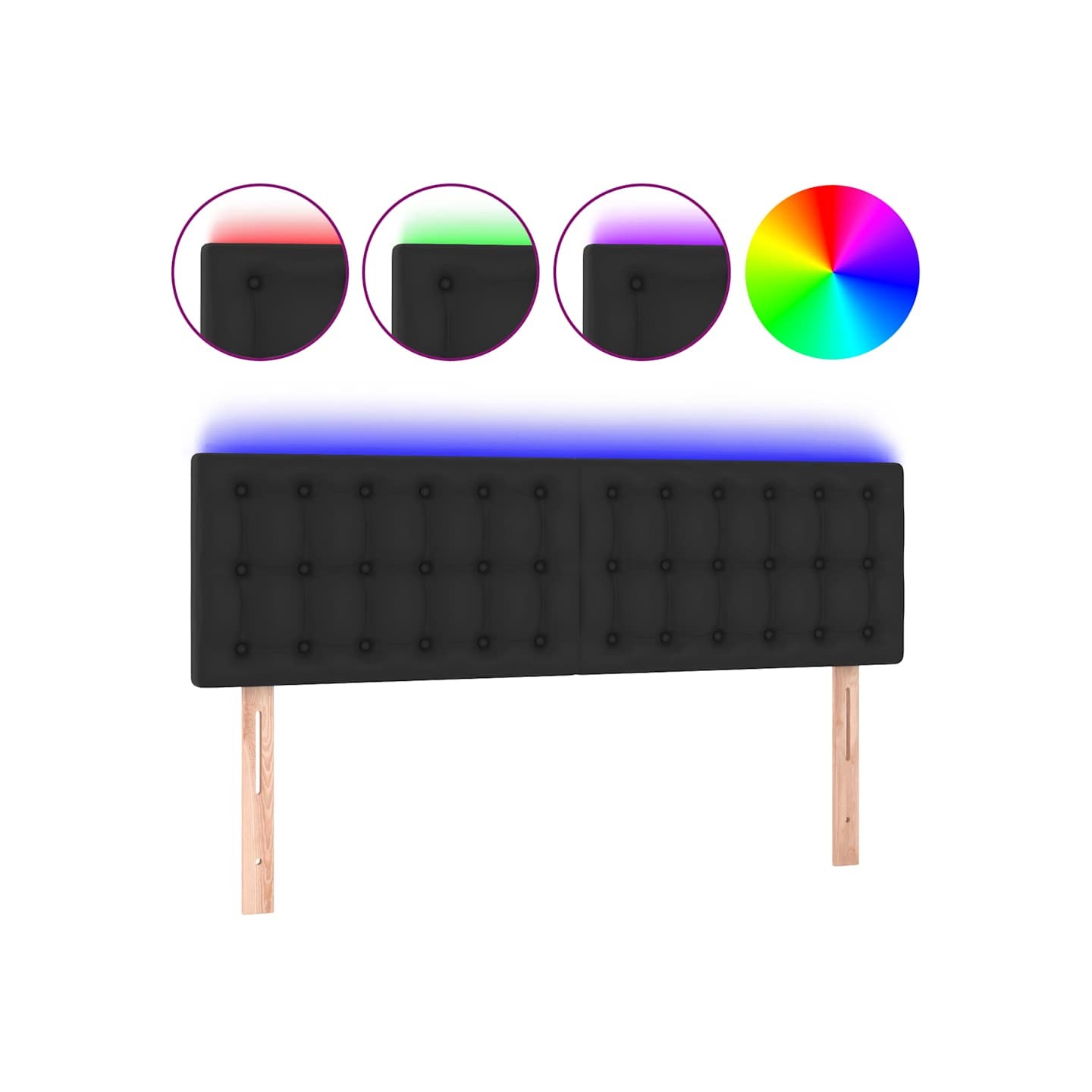 Tête de lit avec LED noir 144x5x78/88 cm similicuir