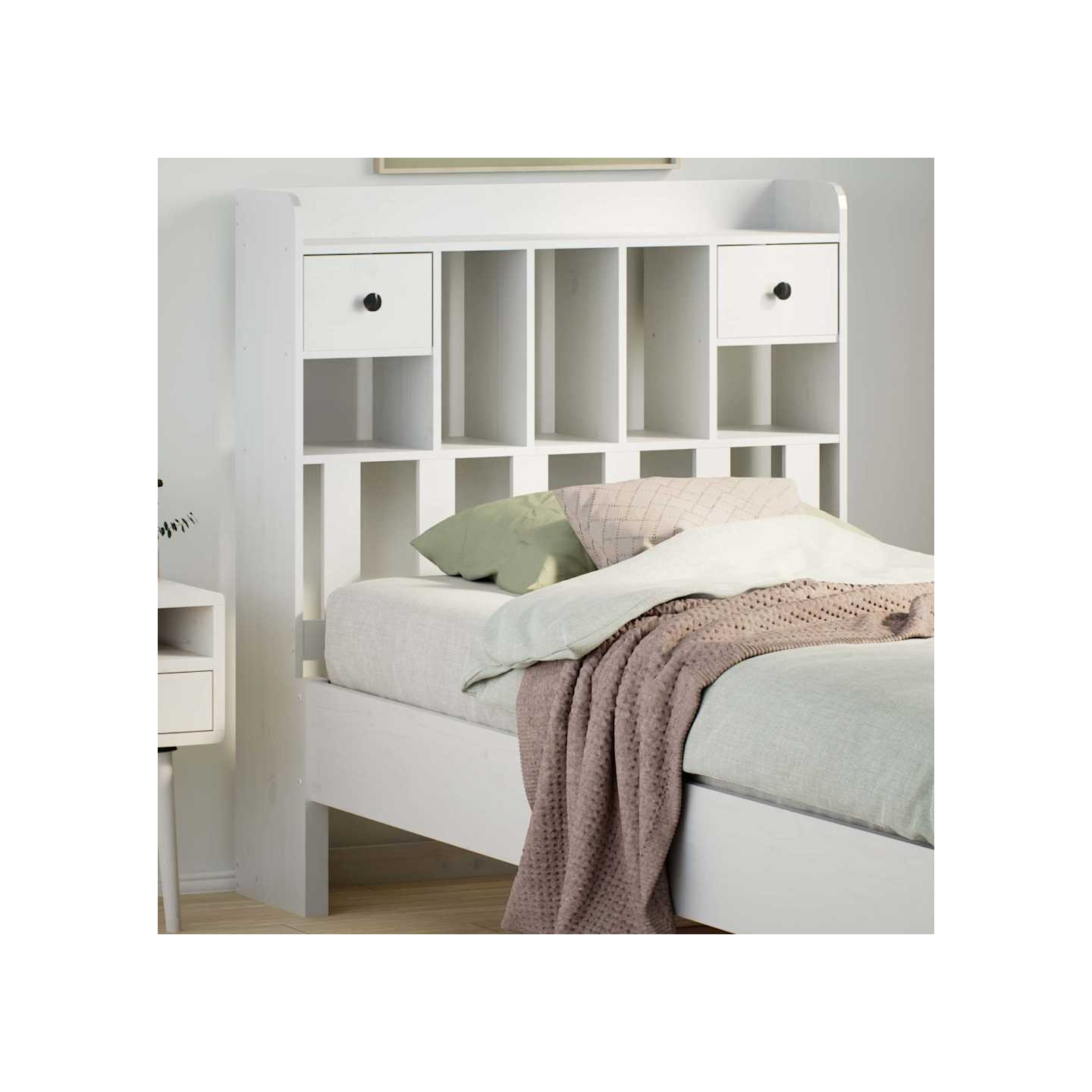 Tête de lit avec rangement blanc 75 cm bois massif de pin