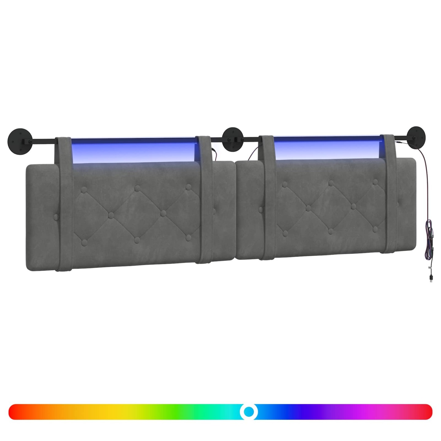 Tête de lit suspendue Avec lumière LED Gris foncé Velours