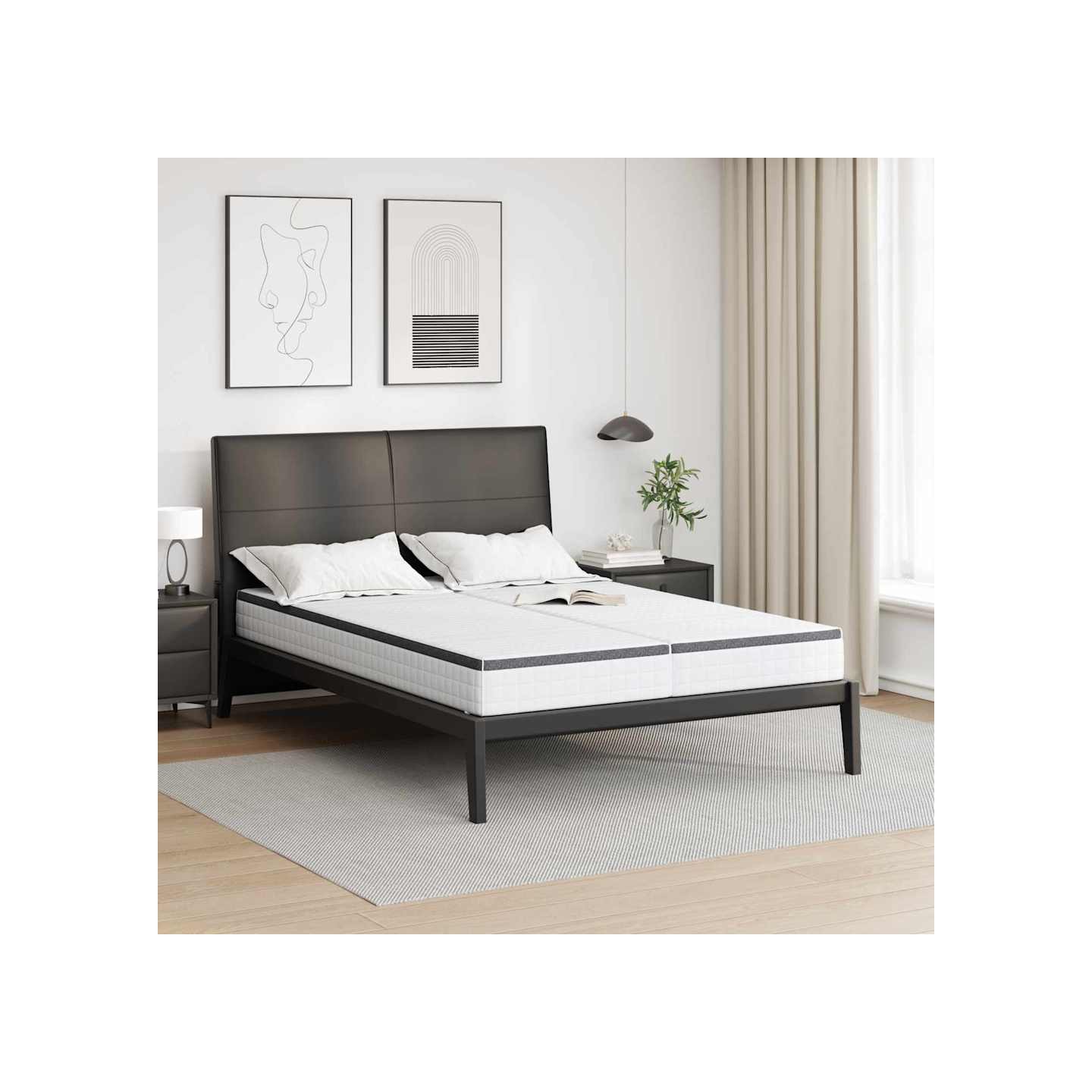 Matelas 2 pc Moyennement doux 70 x 200 cm Blanc et Gris