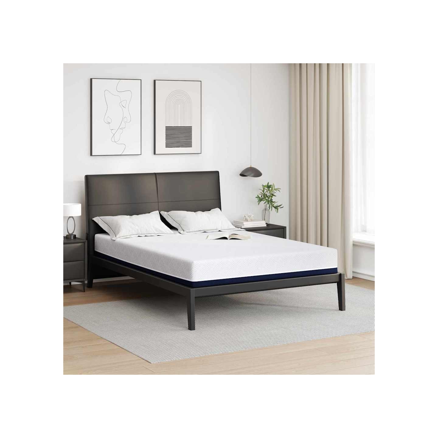 Matelas Blanc et Bleu 140 x 190 cm Tissu jacquard
