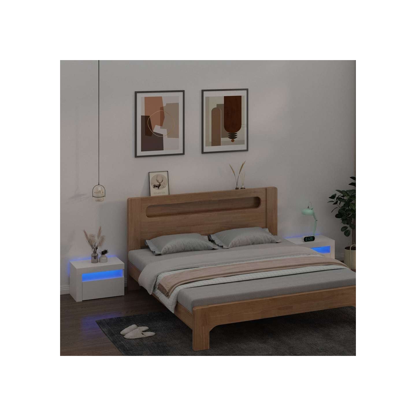 Tables de chevet 2 pcs avec LED Blanc 60x35x40 cm