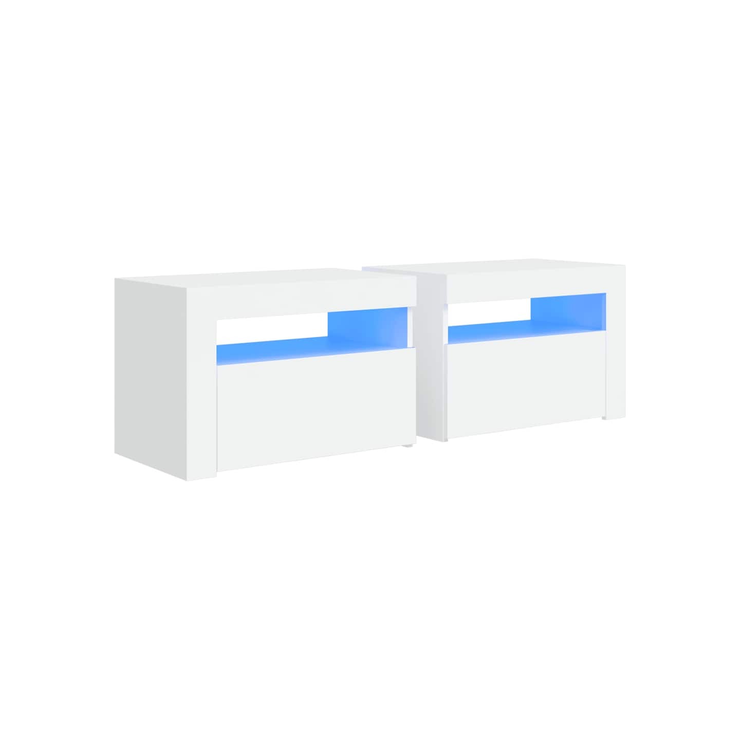 Tables de chevet 2 pcs avec LED Blanc 60x35x40 cm
