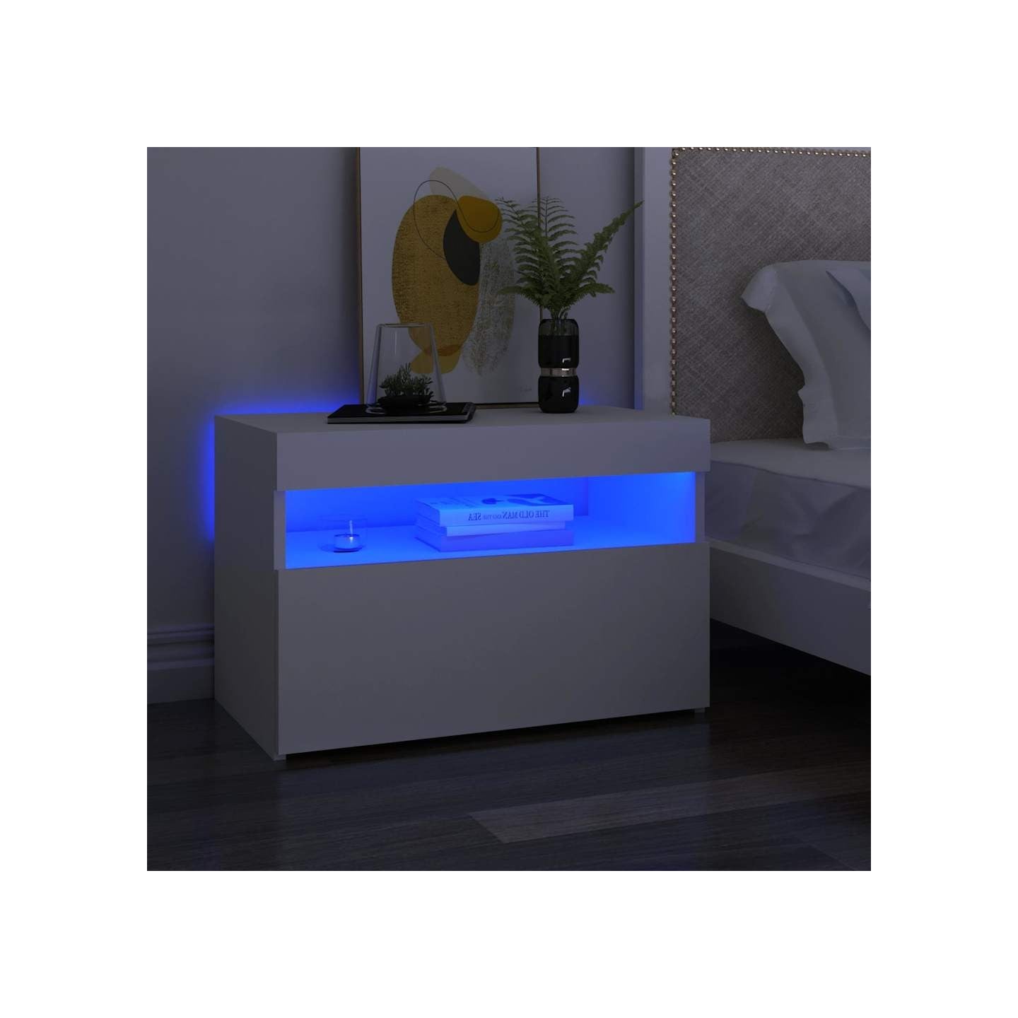 Tables de chevet avec lumières LED 2 pcs blanc 60x35x40 cm
