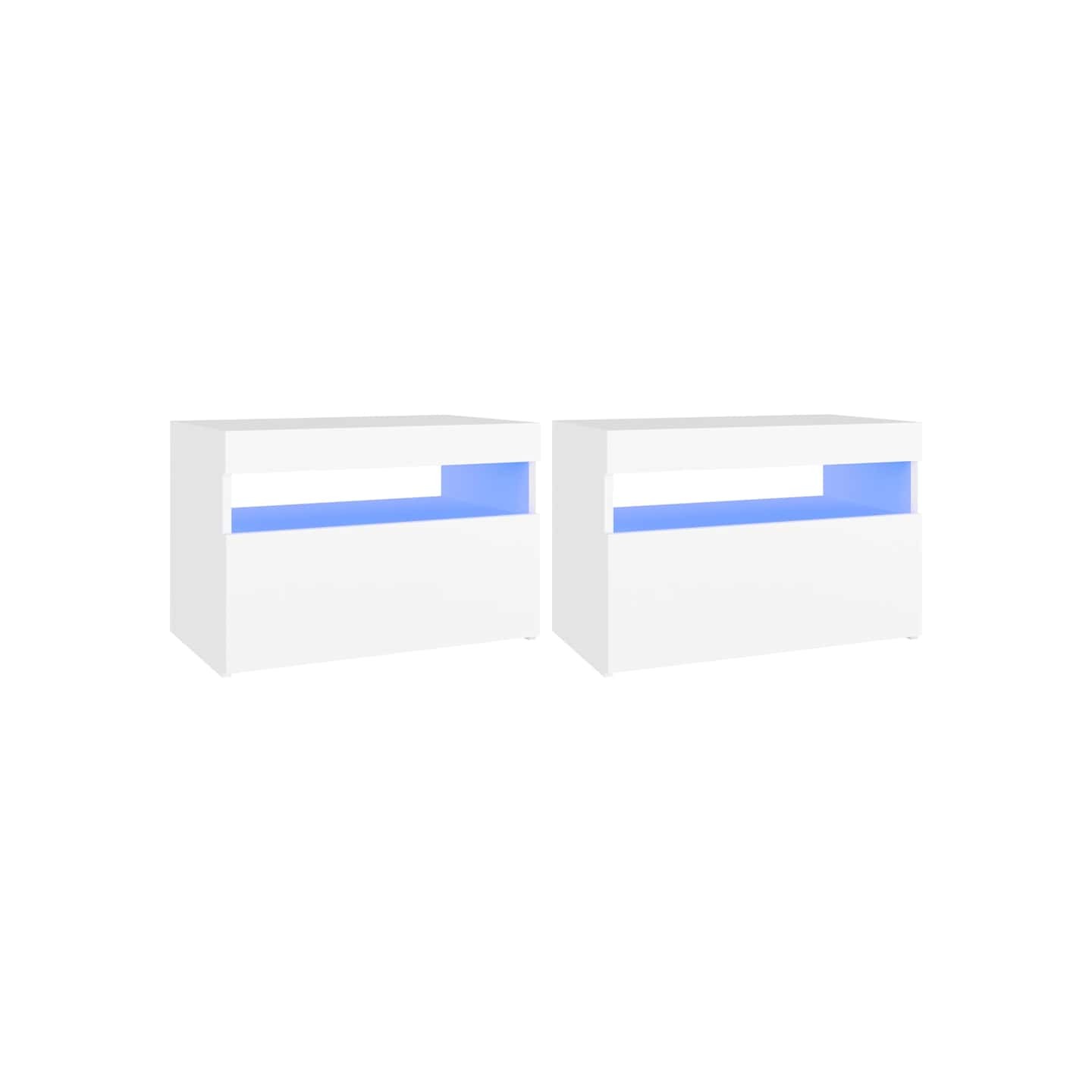 Tables de chevet avec lumières LED 2 pcs blanc 60x35x40 cm