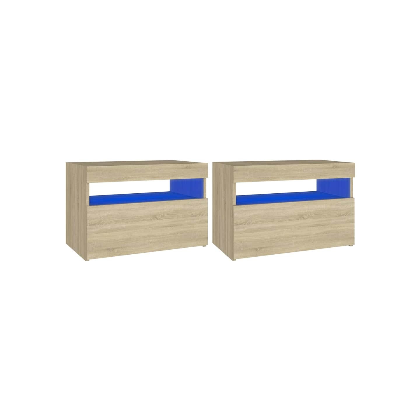 Tables de chevet à LED 2 pcs Chêne sonoma 60x35x40 cm