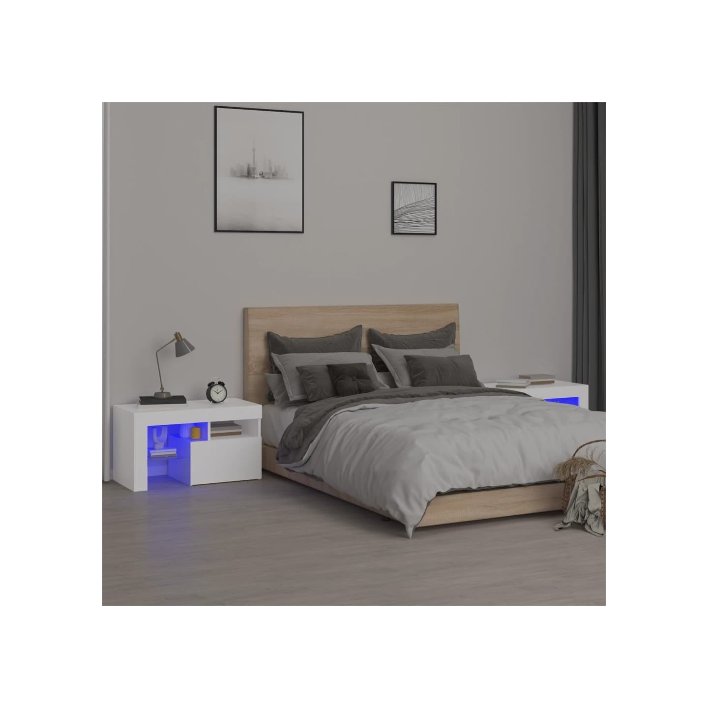Tables de chevet 2 pcs et lumières LED Blanc 70x36,5x40 cm