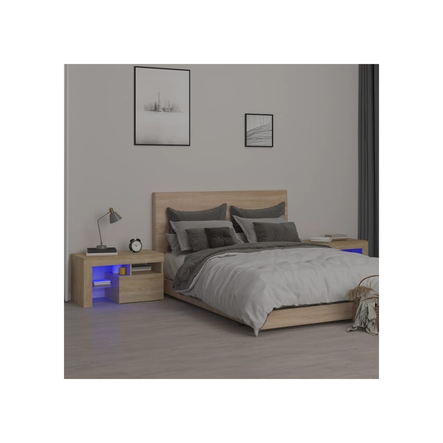Tables de chevet 2 pcs lumières LED Chêne sonoma 70x36,5x40 cm