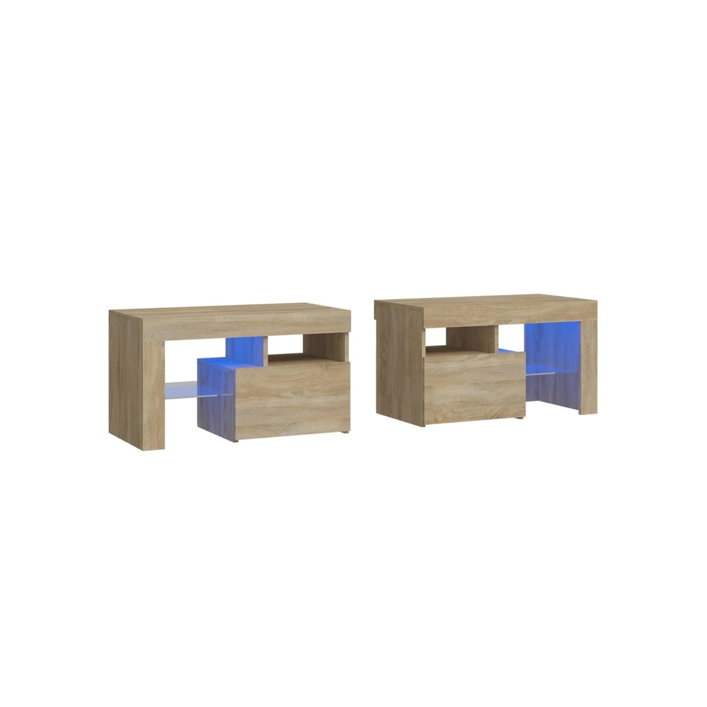 Tables de chevet 2 pcs lumières LED Chêne sonoma 70x36,5x40 cm