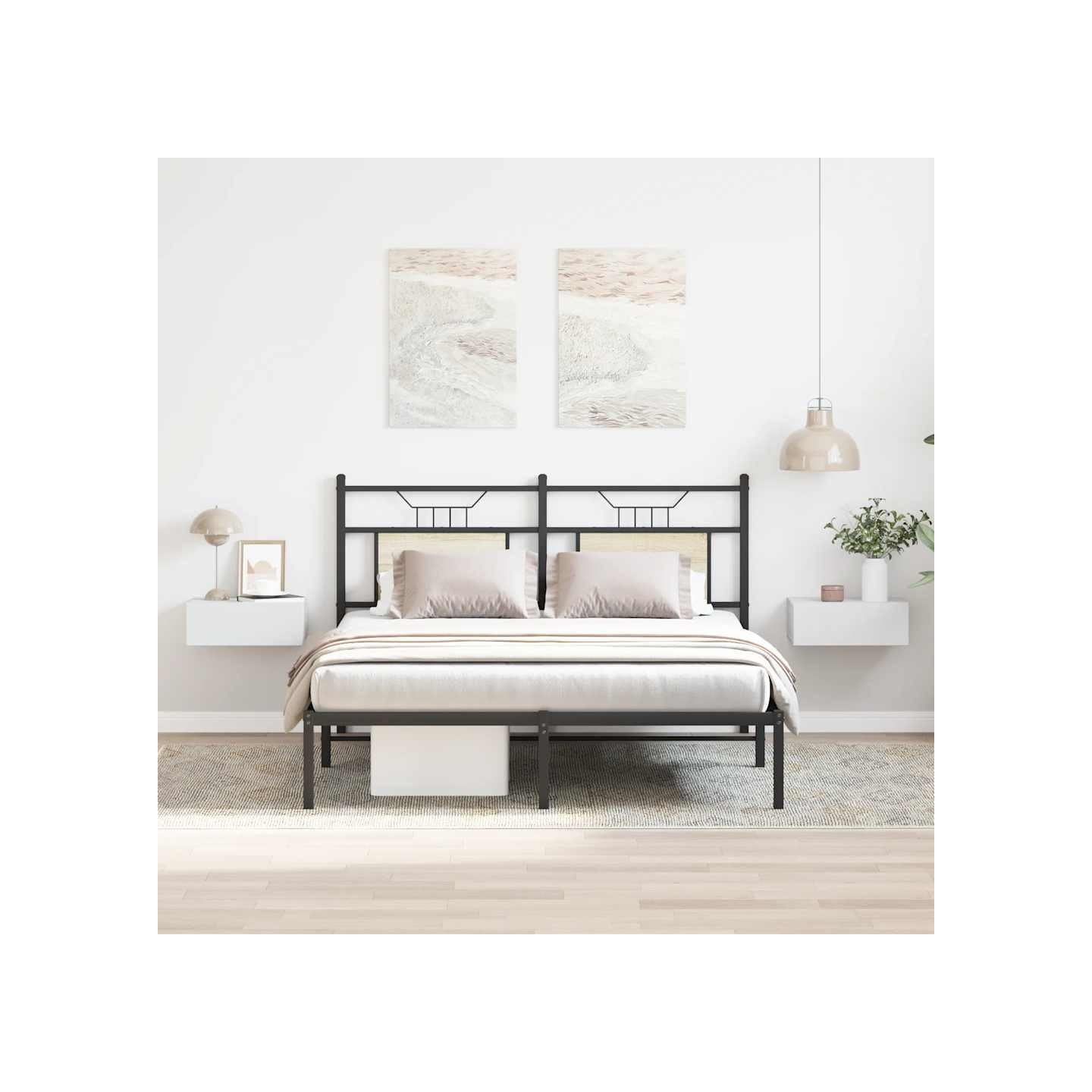 Tables de chevet flottantes 2 pcs Blanc bois d’ingénierie