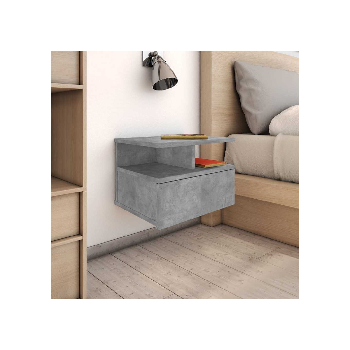 Table de chevet flottante Gris béton Bois d'ingénierie