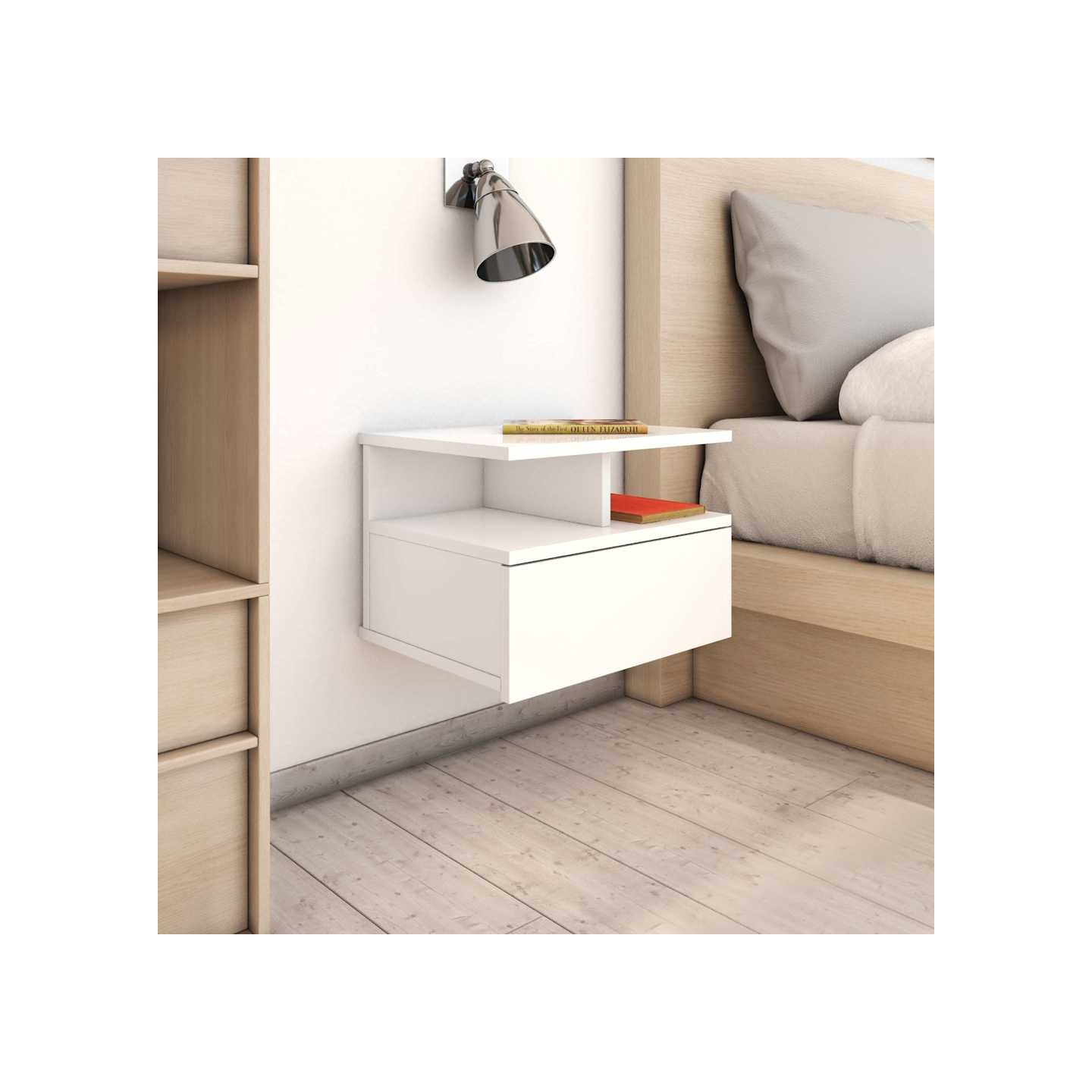 Tables de chevet flottantes 2pcs Blanc brillant Bois ingénierie