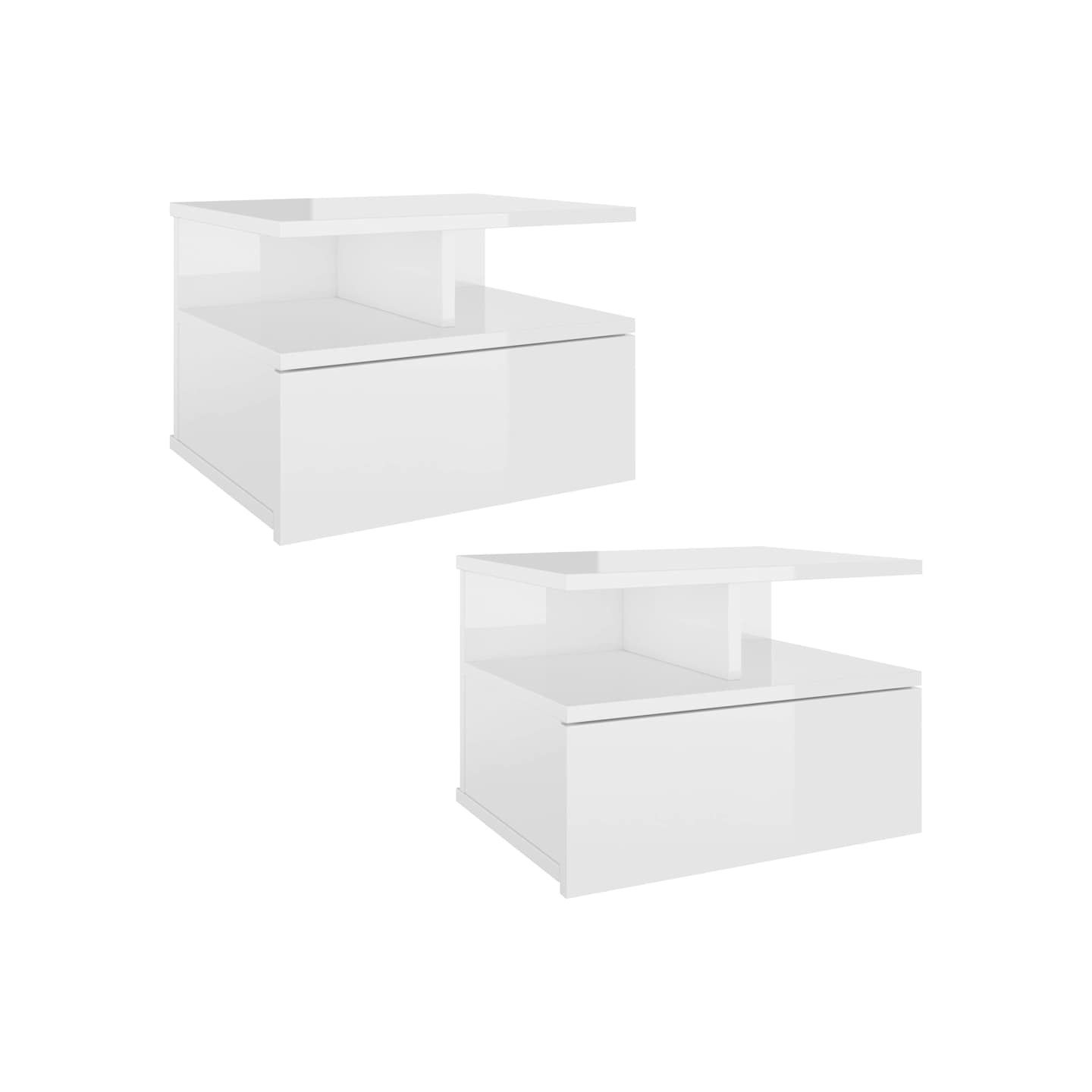 Tables de chevet flottantes 2pcs Blanc brillant Bois ingénierie