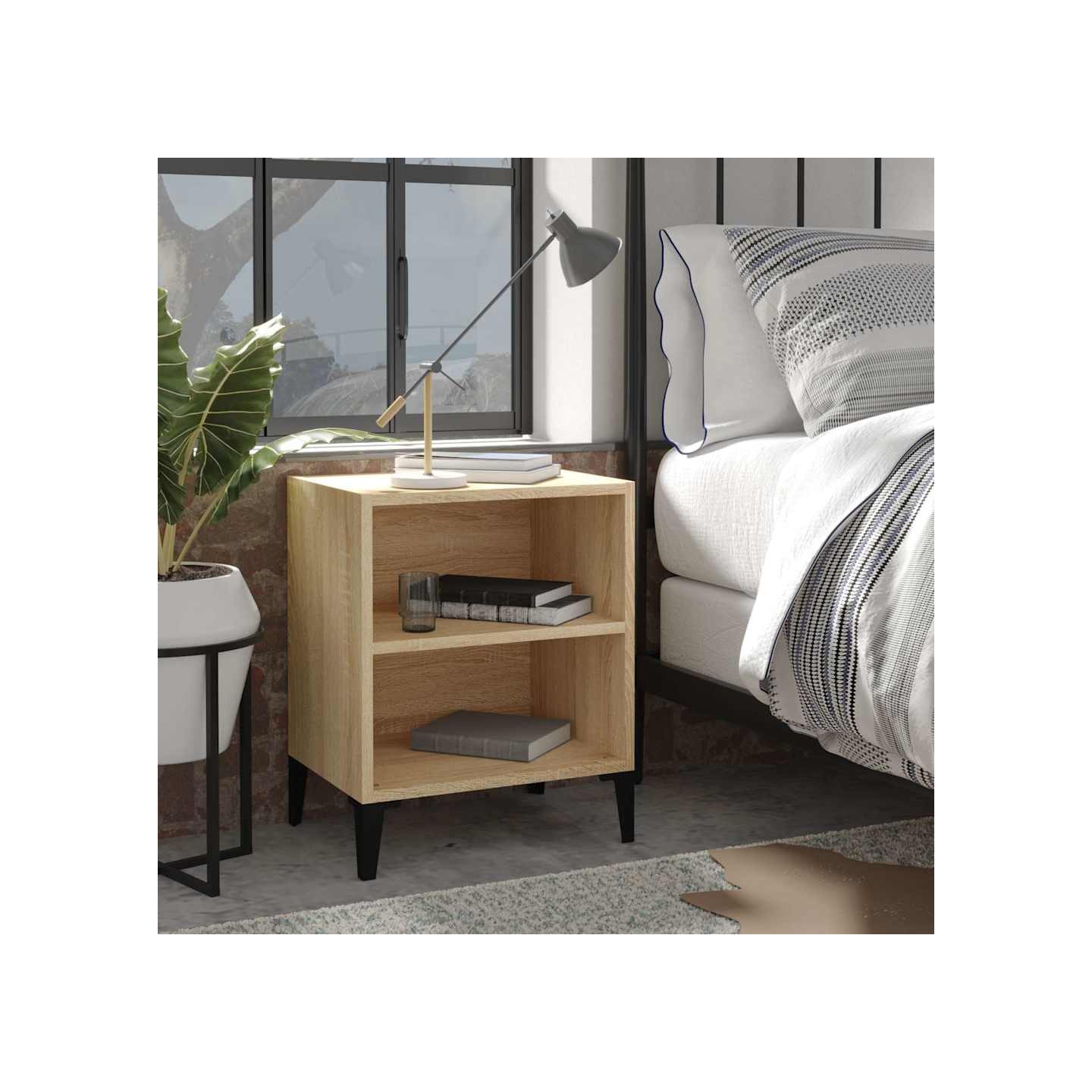Table de chevet avec pieds en métal chêne sonoma 40x30x50 cm