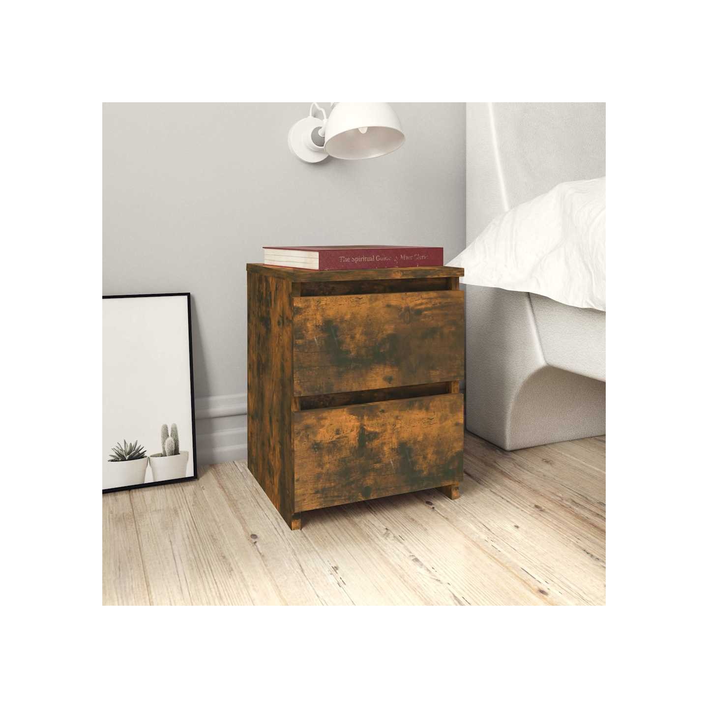 Table de chevet en chêne fumé 30x30x40 cm bois d'ingénierie