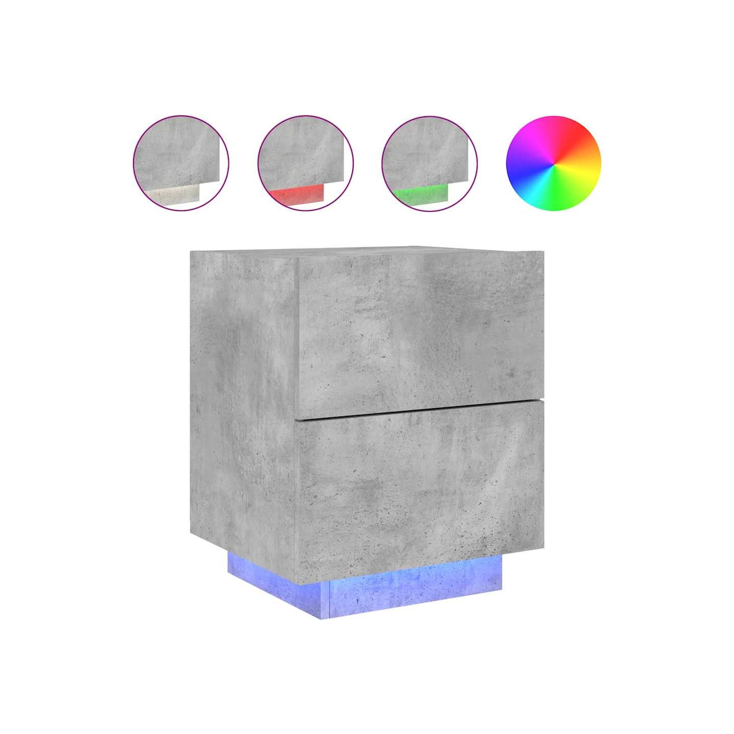 Armoire de chevet et lumières LED gris béton bois d'ingénierie