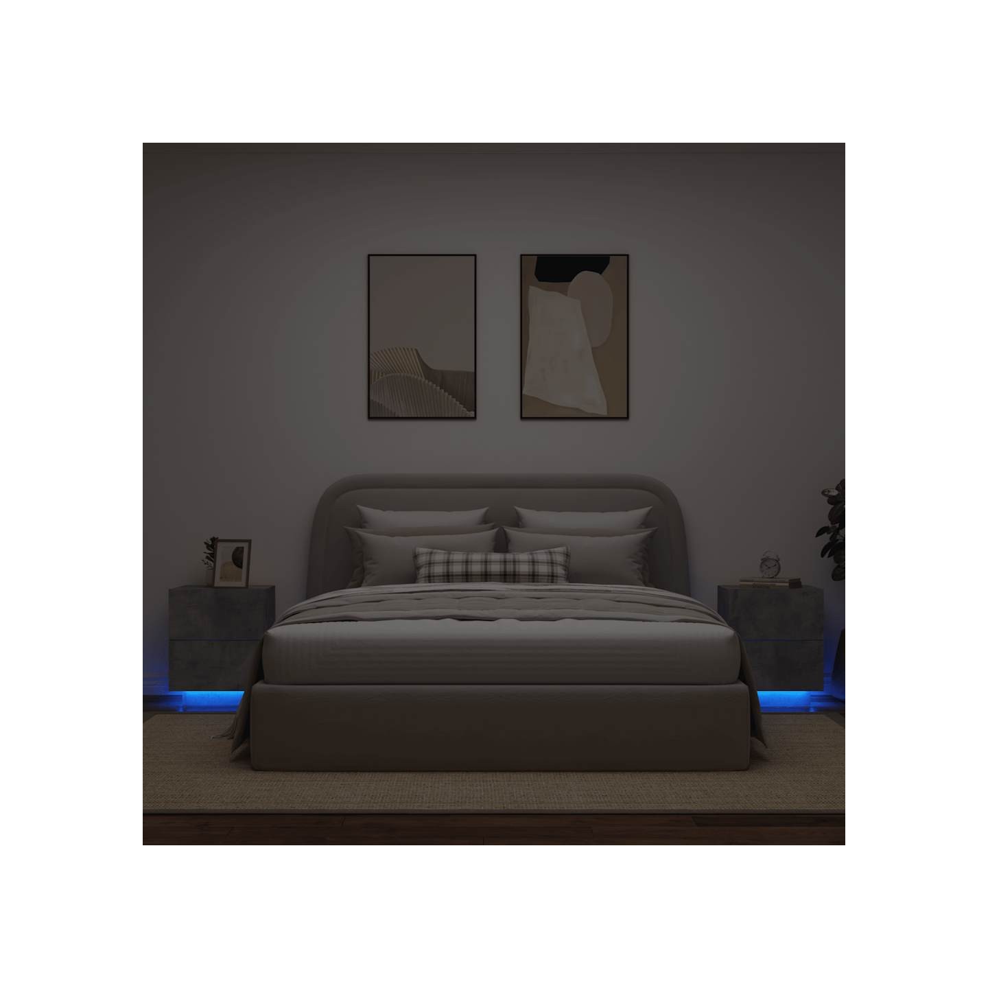 Armoires de chevet et lumières LED 2 pcs gris béton
