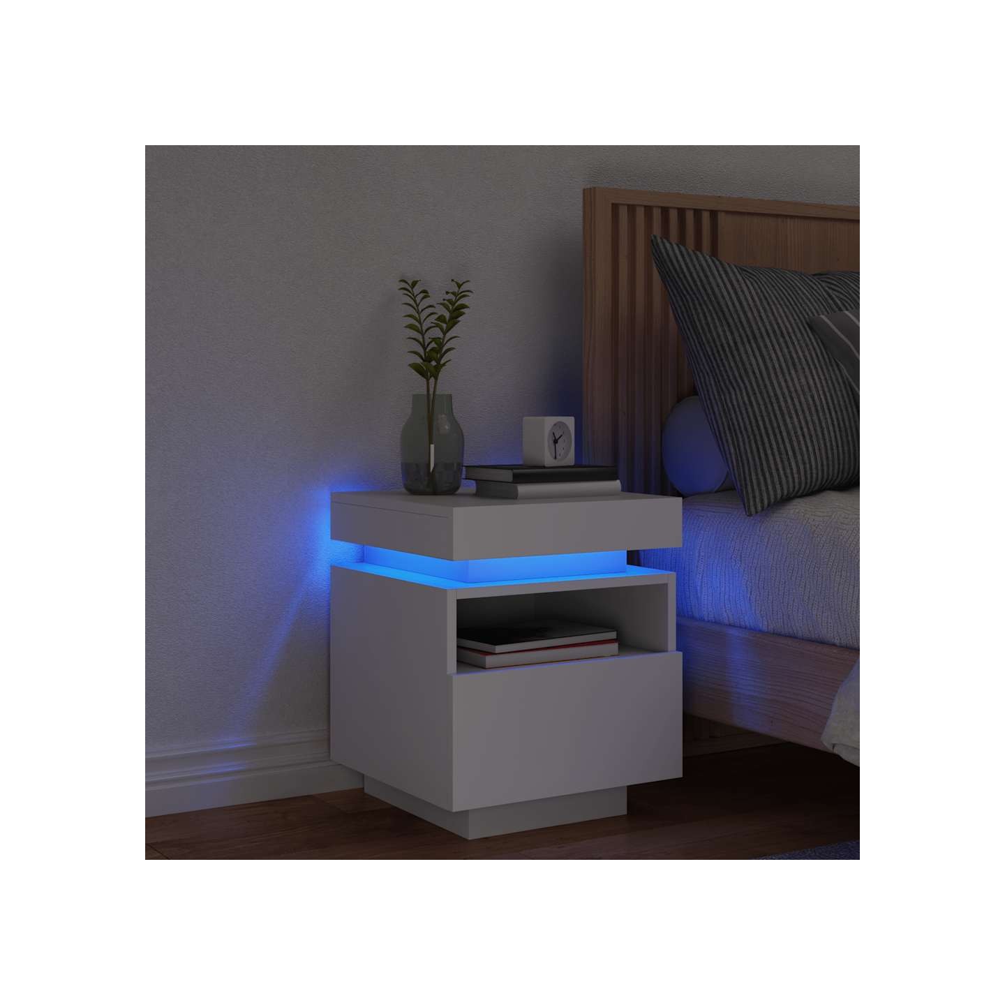 Armoire de chevet avec lumières LED blanc 40x39x48,5 cm