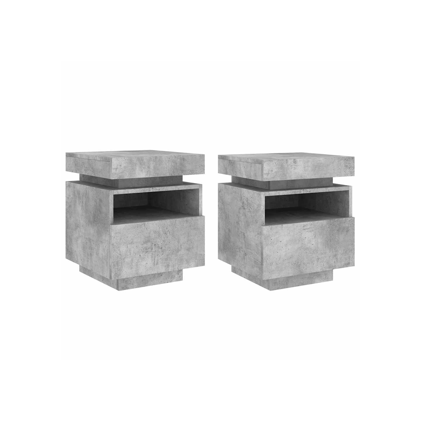 Armoires de chevet avec lumières LED 2 pcs gris béton