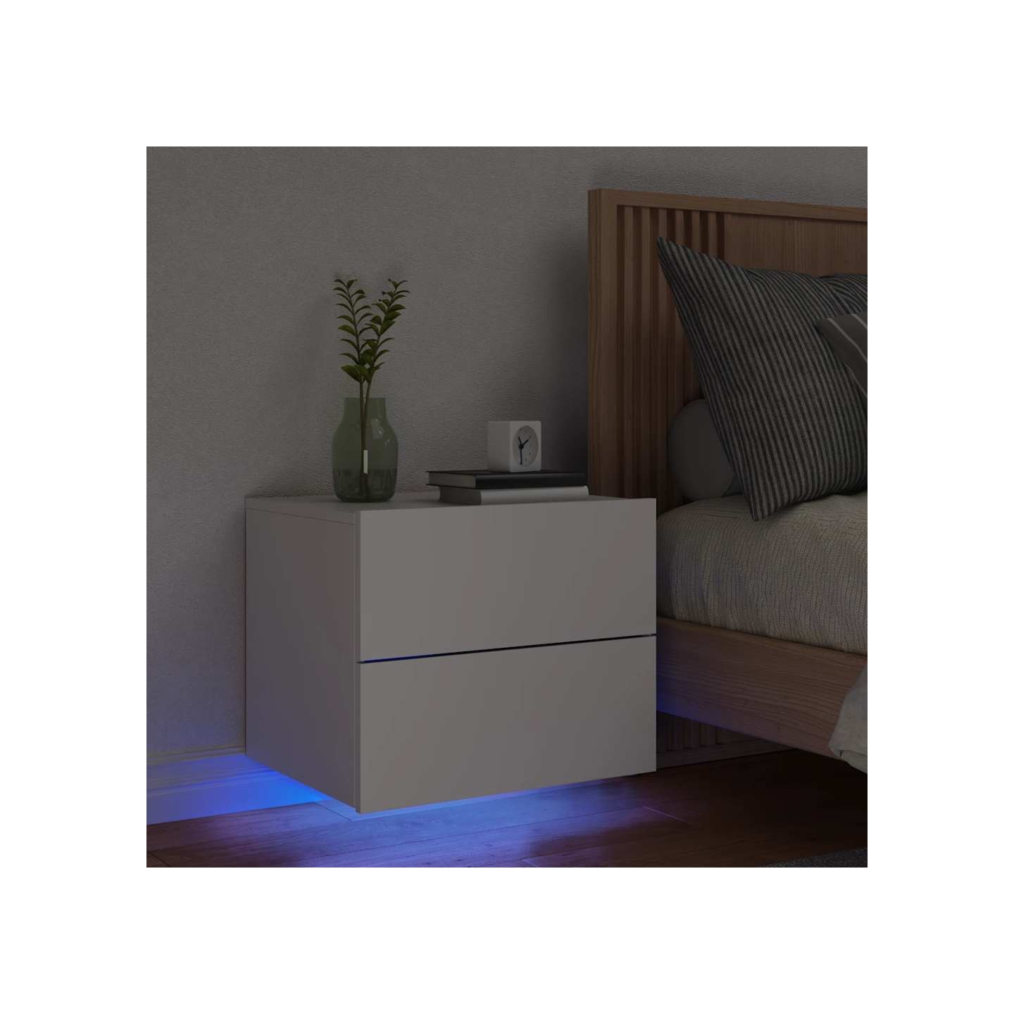 Table de chevet murale avec lumières LED blanc